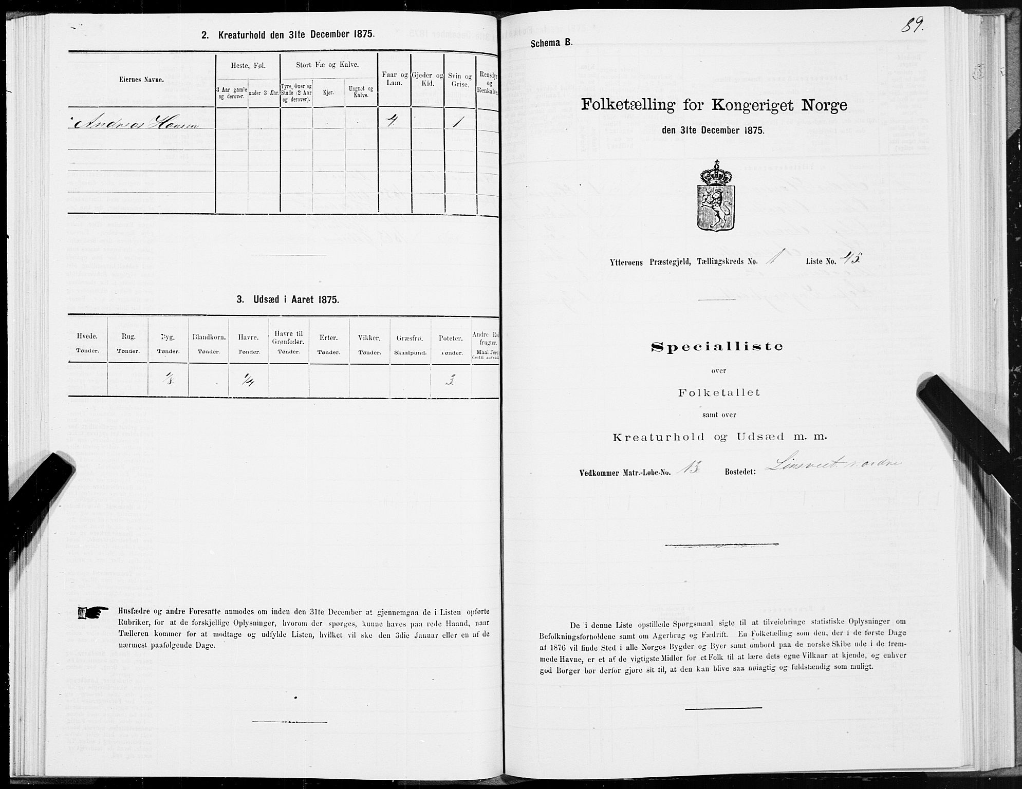 SAT, 1875 census for 1722P Ytterøy, 1875, p. 1089