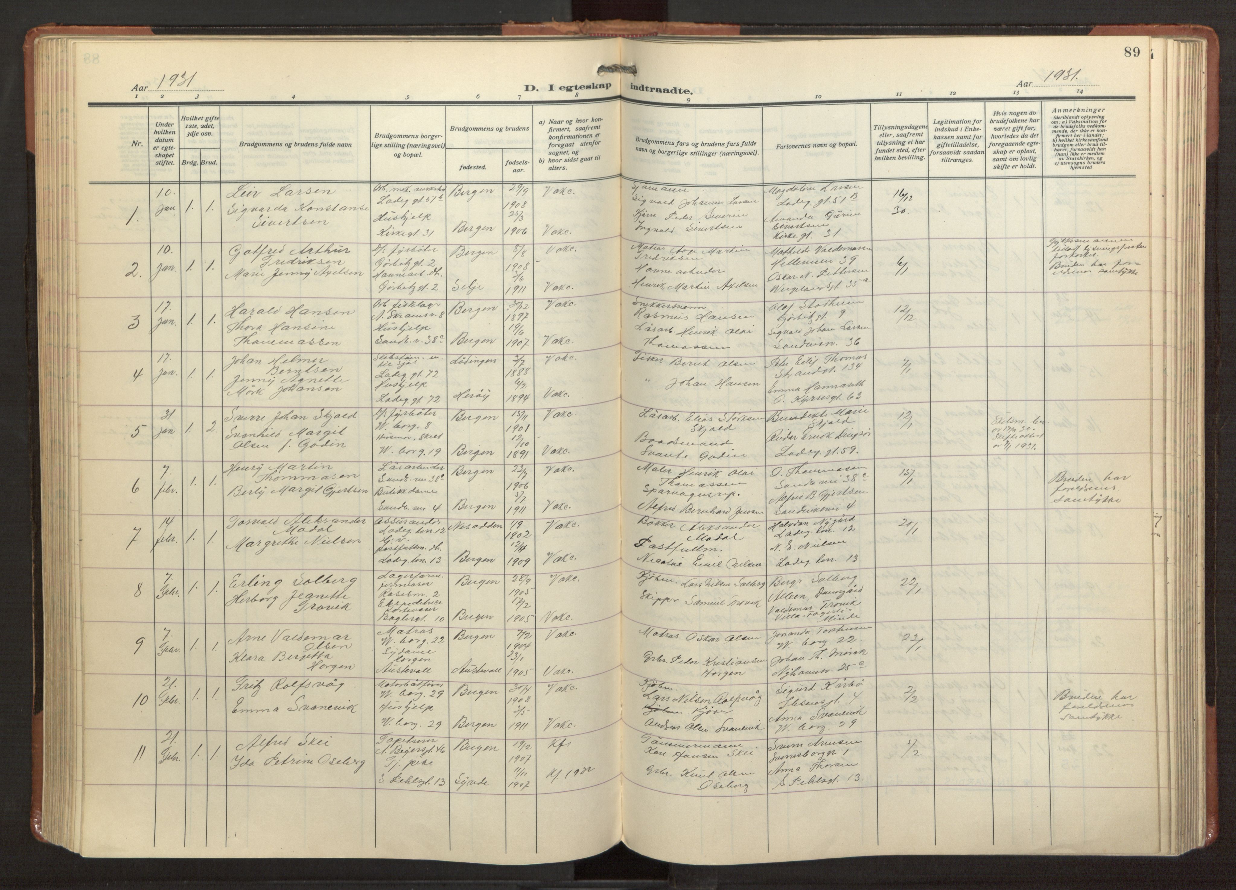 Sandviken Sokneprestembete, AV/SAB-A-77601/H/Ha/L0016: Parish register (official) no. D 3, 1923-1940, p. 89