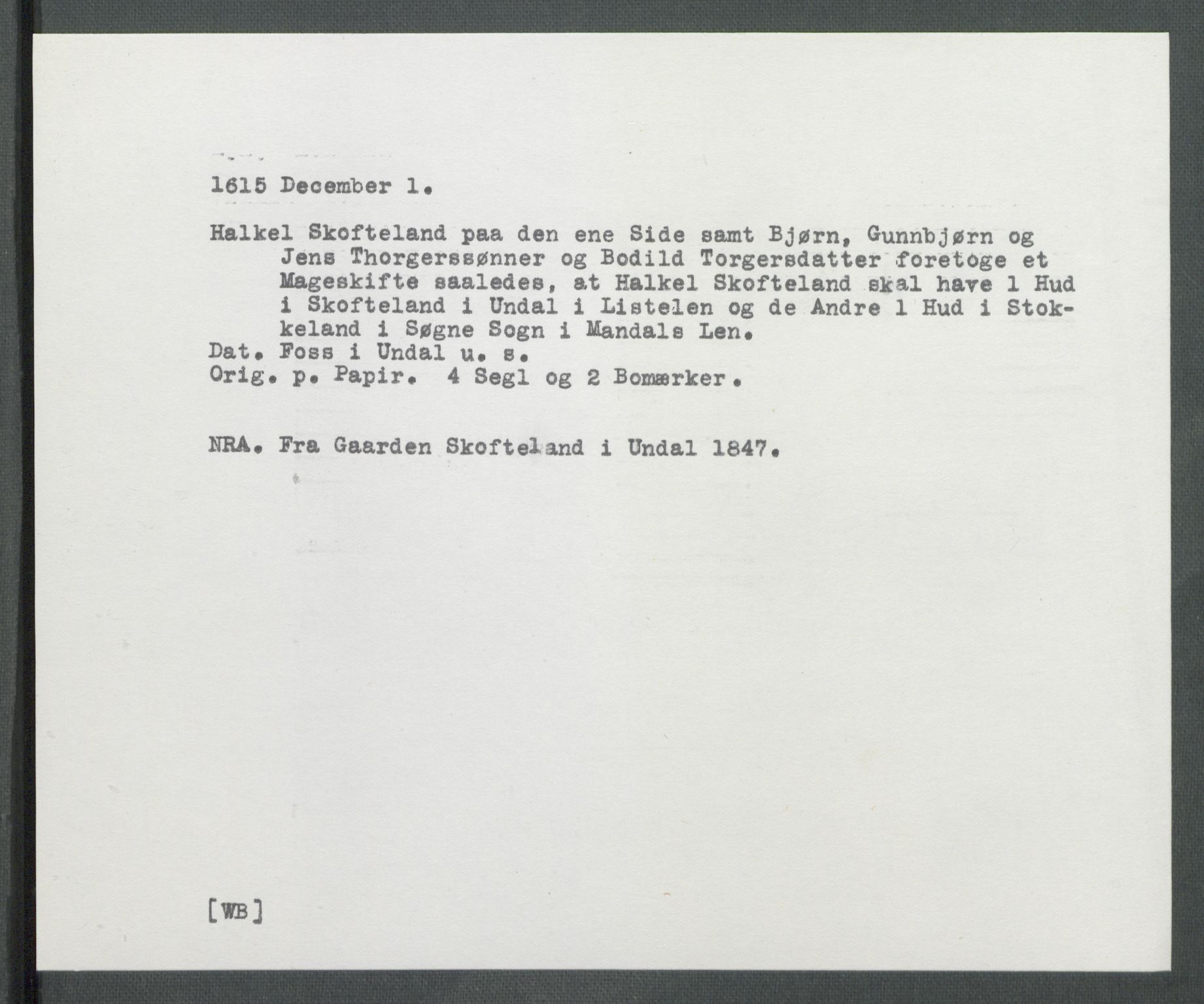 Riksarkivets diplomsamling, AV/RA-EA-5965/F02/L0124: Dokumenter, 1615, p. 63