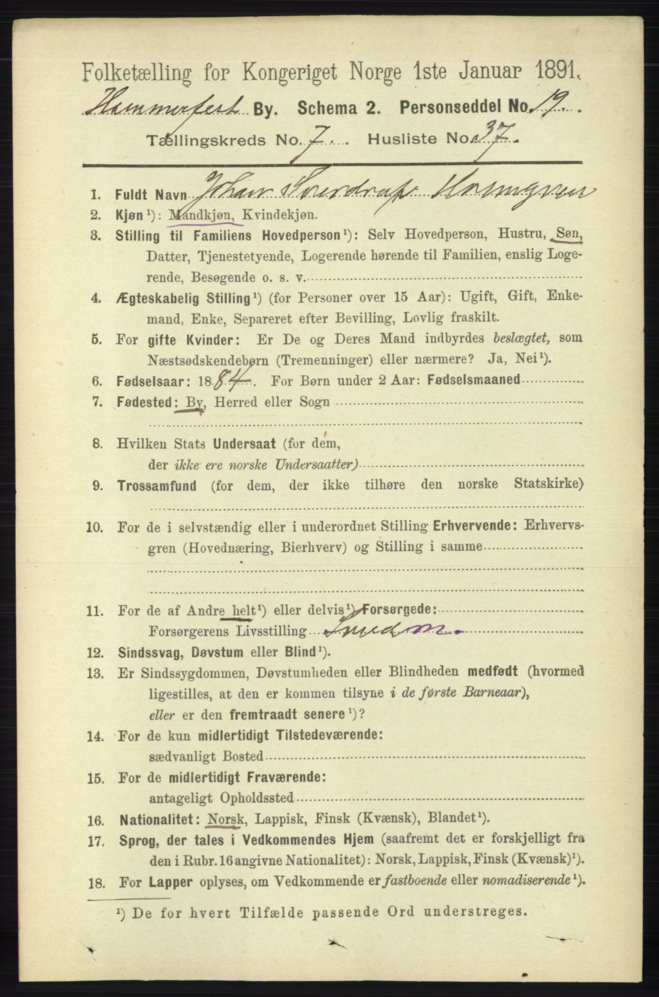 RA, 1891 census for 2001 Hammerfest, 1891, p. 2768