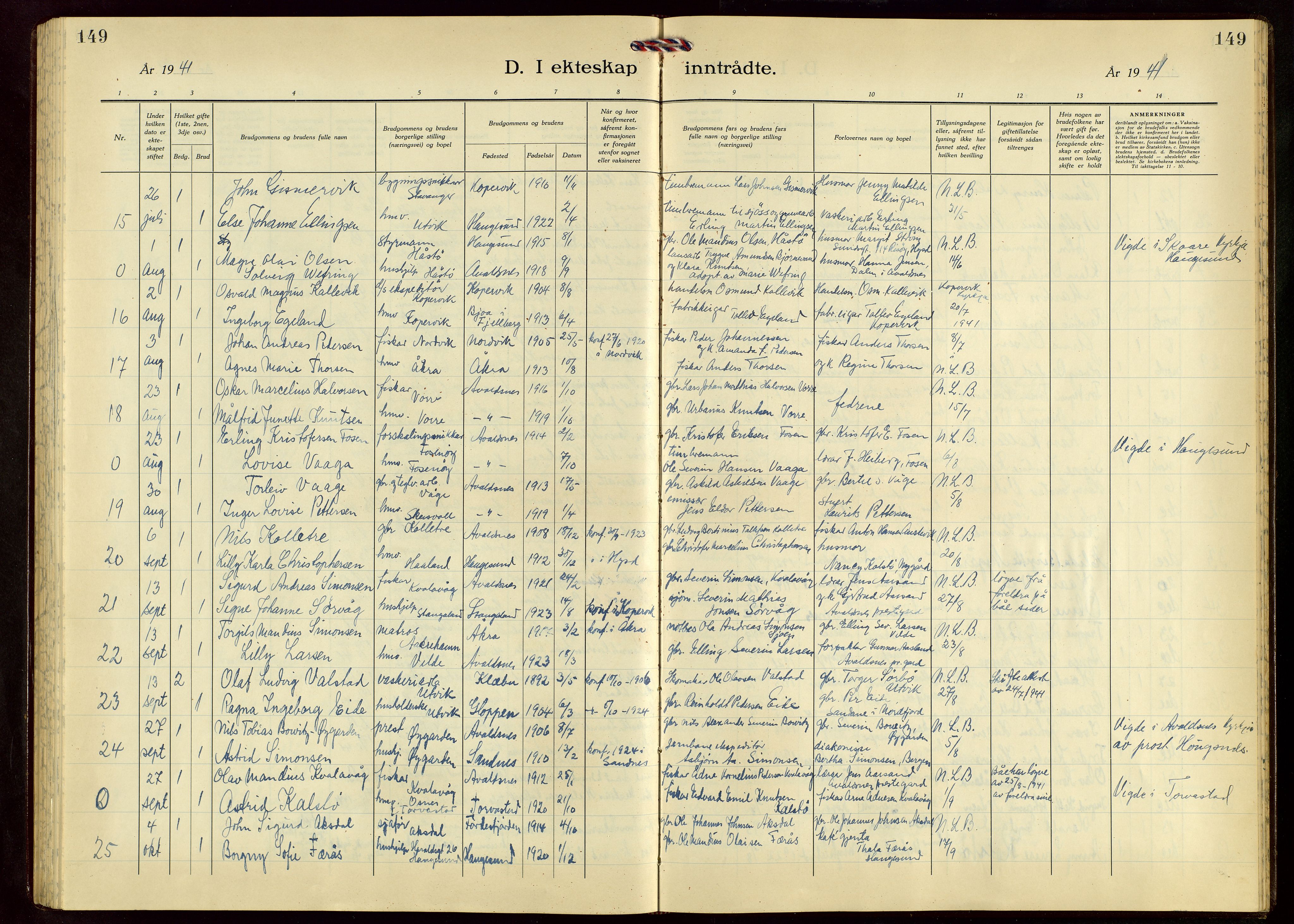 Avaldsnes sokneprestkontor, AV/SAST-A -101851/H/Ha/Hab/L0009: Parish register (copy) no. B 9, 1940-1958, p. 149