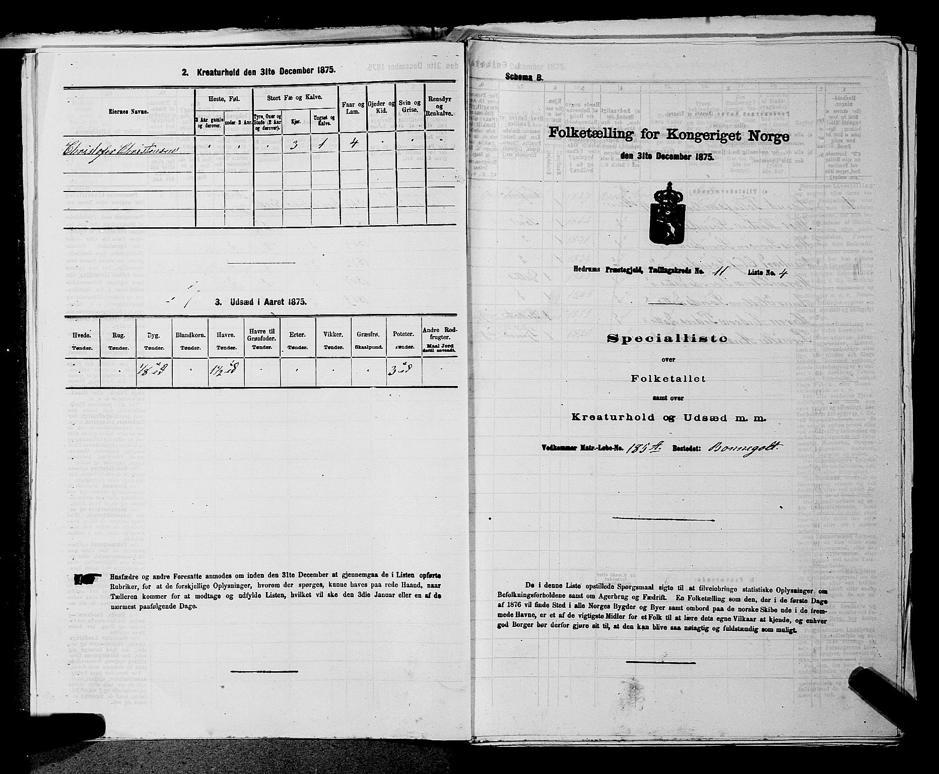 SAKO, 1875 census for 0727P Hedrum, 1875, p. 1038