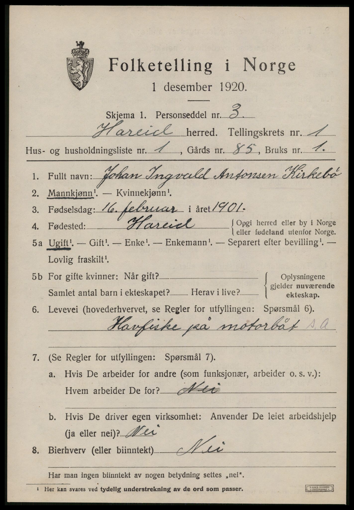 SAT, 1920 census for Hareid, 1920, p. 739