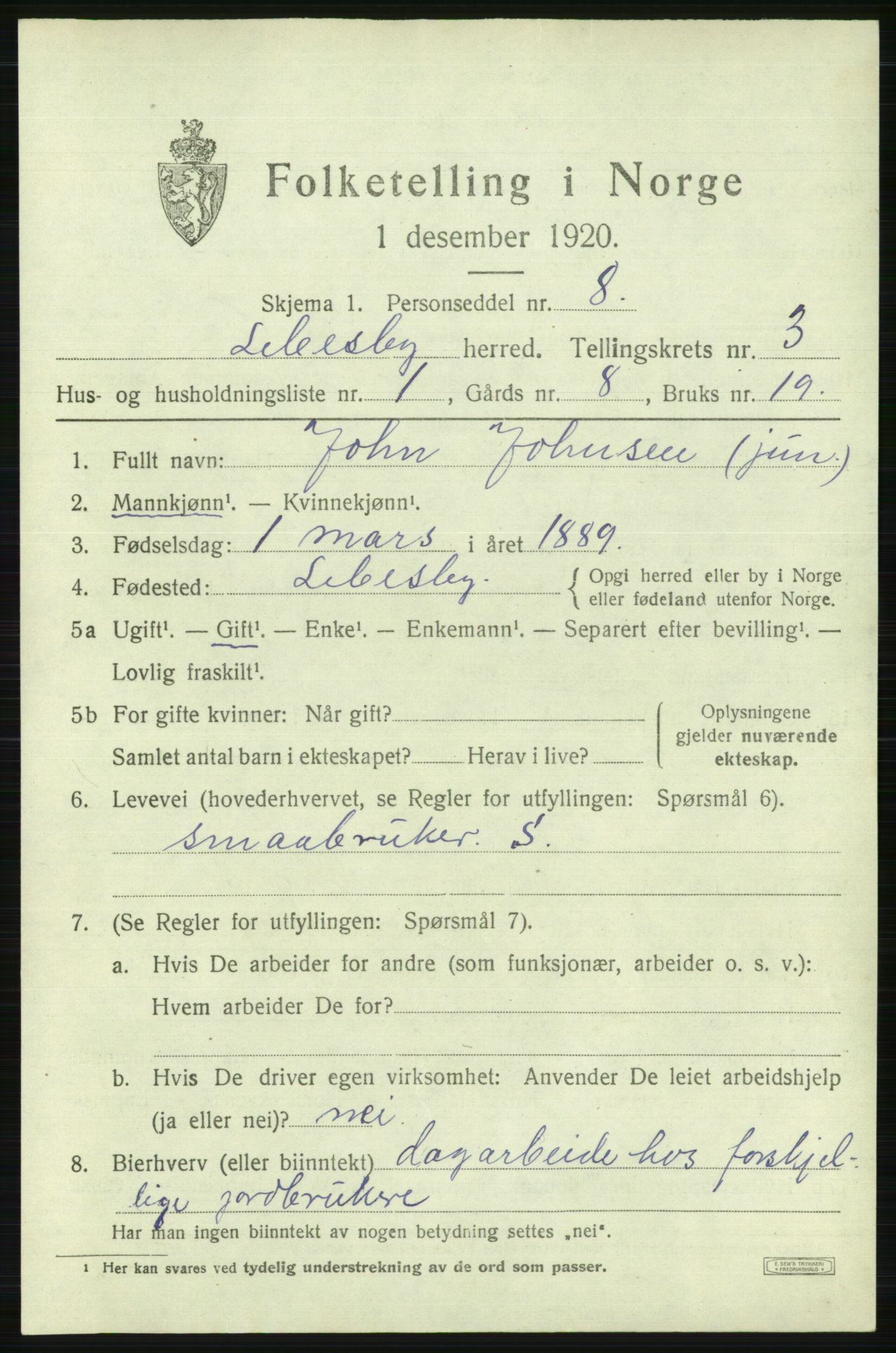 SATØ, 1920 census for Lebesby, 1920, p. 1259