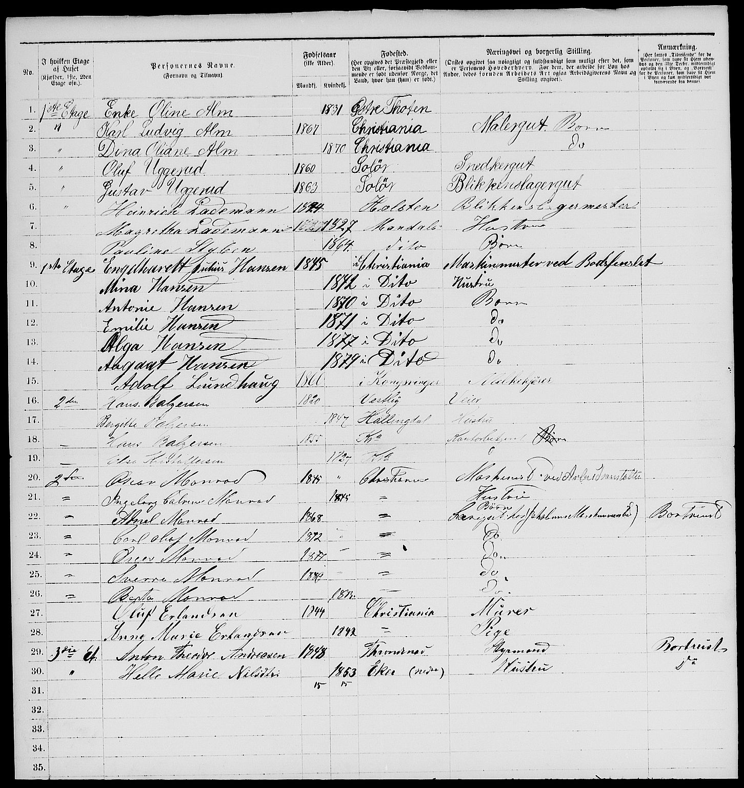 RA, 1885 census for 0301 Kristiania, 1885, p. 2506