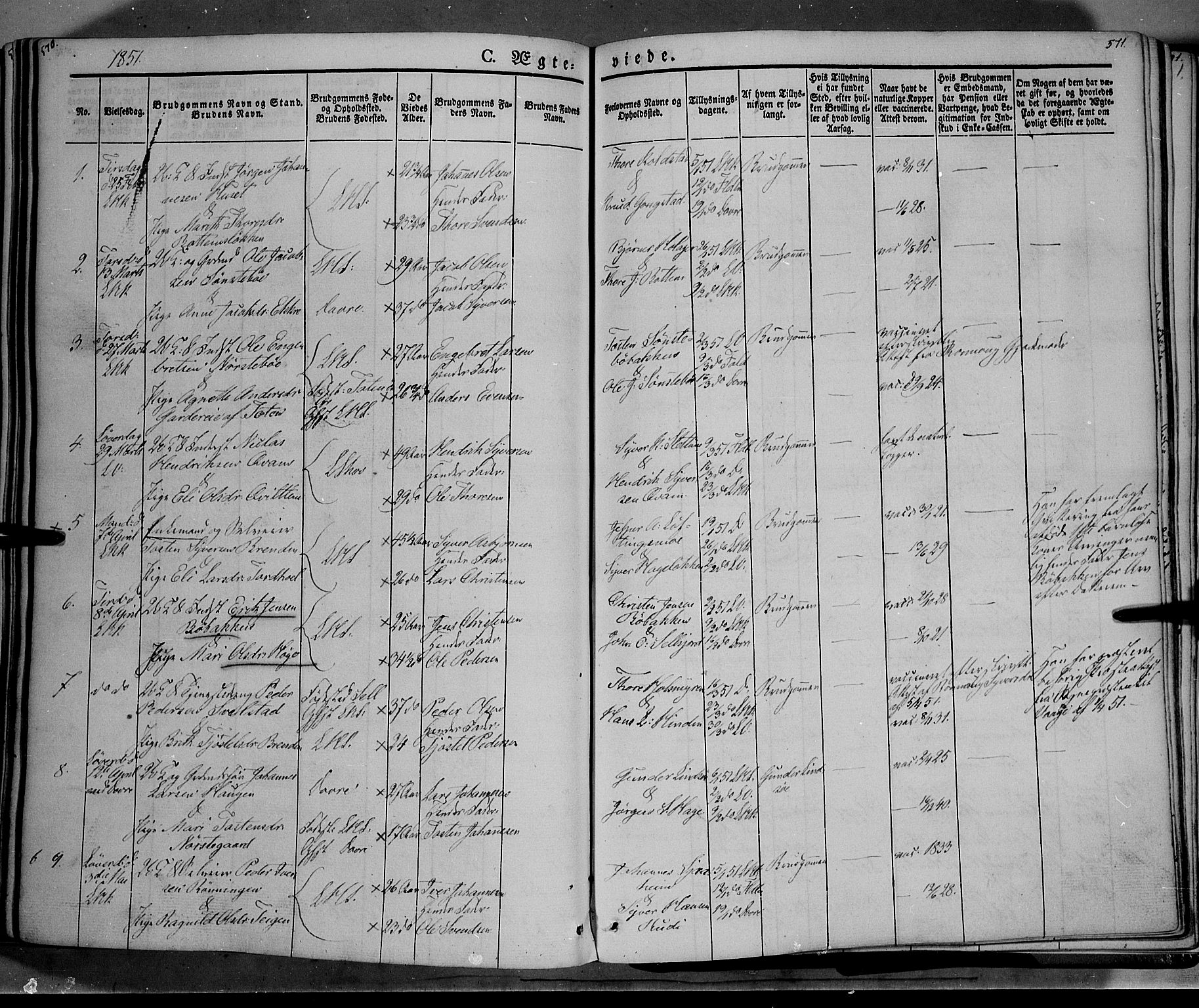 Lesja prestekontor, SAH/PREST-068/H/Ha/Haa/L0006: Parish register (official) no. 6A, 1843-1854, p. 570-571