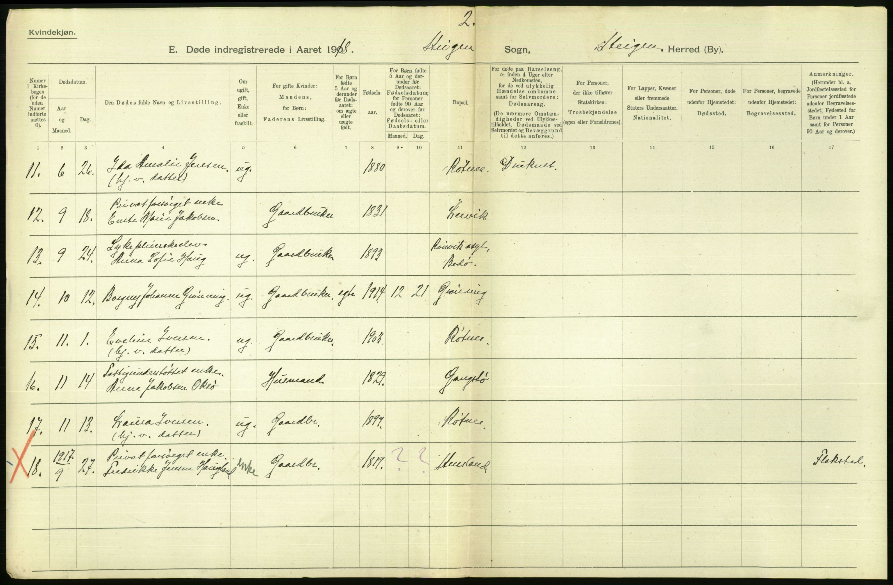 Statistisk sentralbyrå, Sosiodemografiske emner, Befolkning, RA/S-2228/D/Df/Dfb/Dfbh/L0055: Nordland fylke: Døde. Bygder og byer., 1918, p. 560