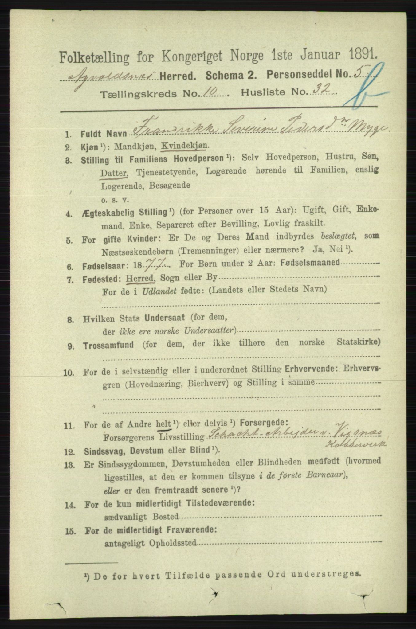 RA, 1891 census for 1147 Avaldsnes, 1891, p. 6160