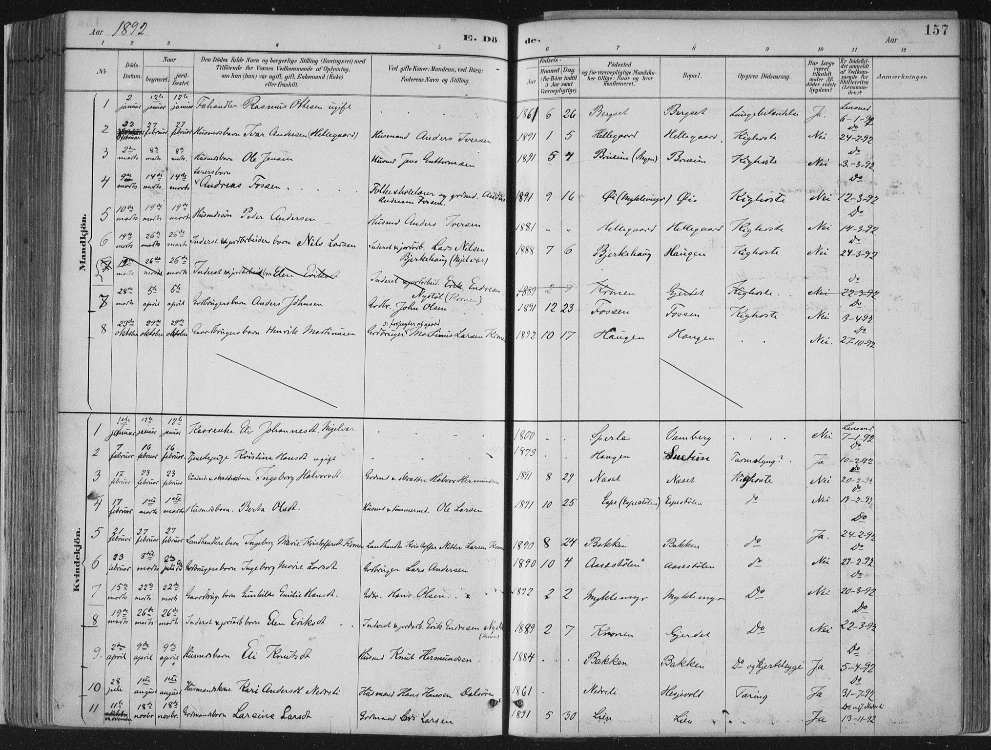 Jostedal sokneprestembete, SAB/A-80601/H/Haa/Haab/L0001: Parish register (official) no. B 1, 1887-1914, p. 157