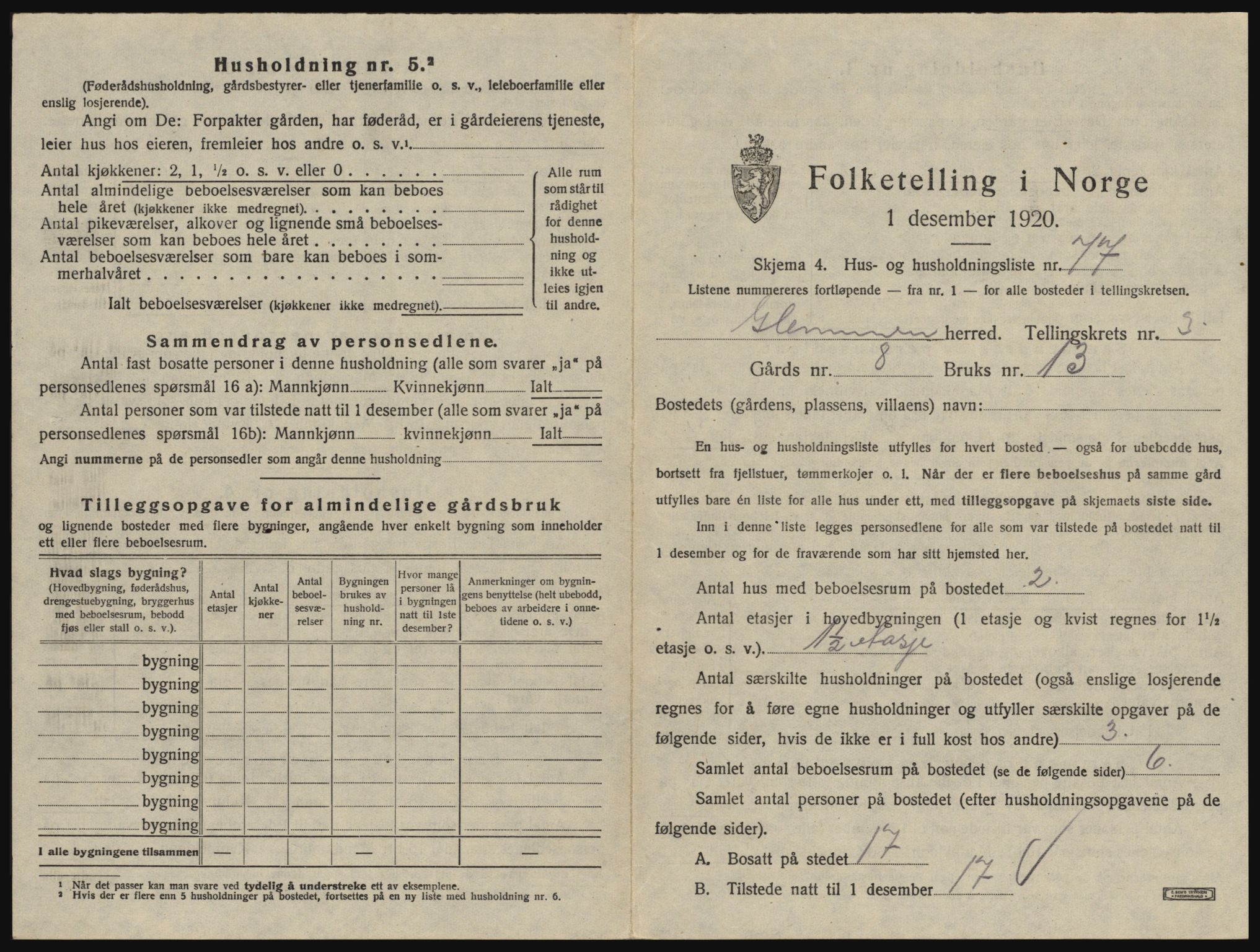 SAO, 1920 census for Glemmen, 1920, p. 603