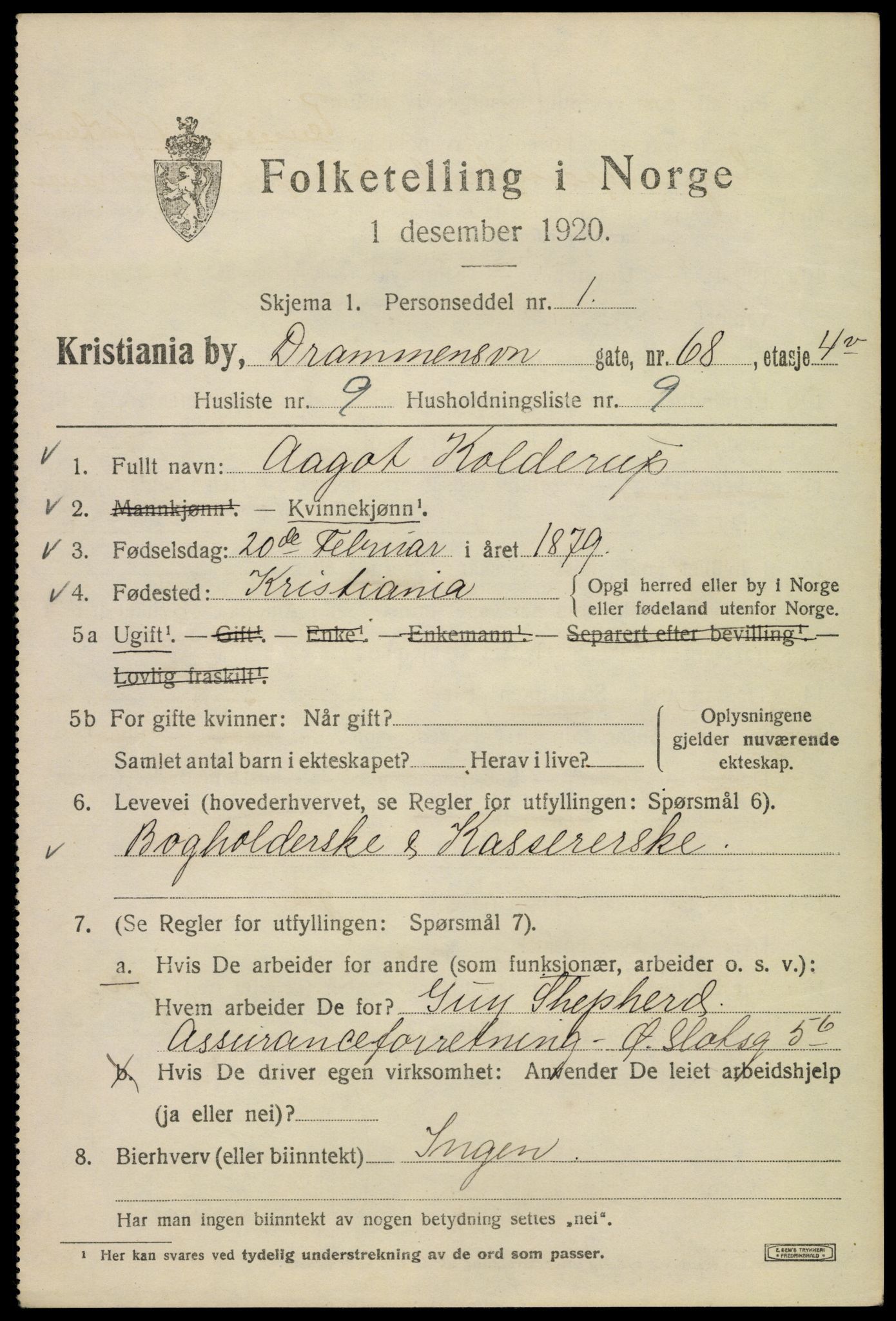 SAO, 1920 census for Kristiania, 1920, p. 202283