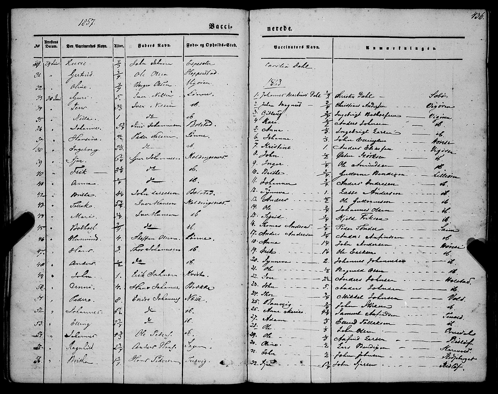 Vik sokneprestembete, AV/SAB-A-81501/H/Haa/Haaa/L0008: Parish register (official) no. A 8, 1846-1865, p. 436
