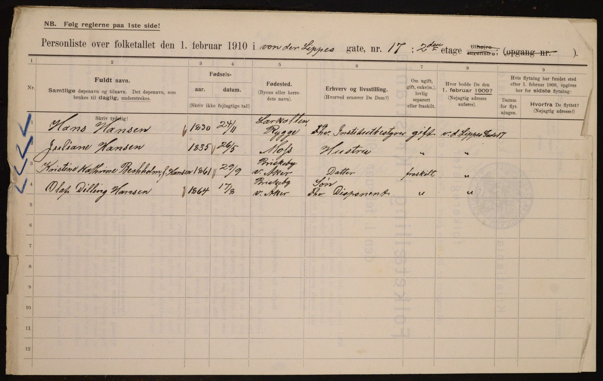 OBA, Municipal Census 1910 for Kristiania, 1910, p. 118886