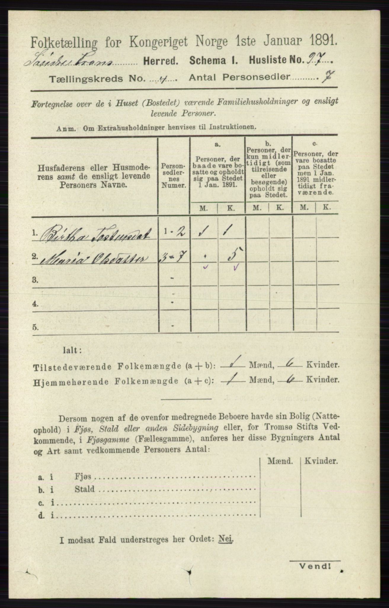 RA, 1891 census for 0519 Sør-Fron, 1891, p. 1409