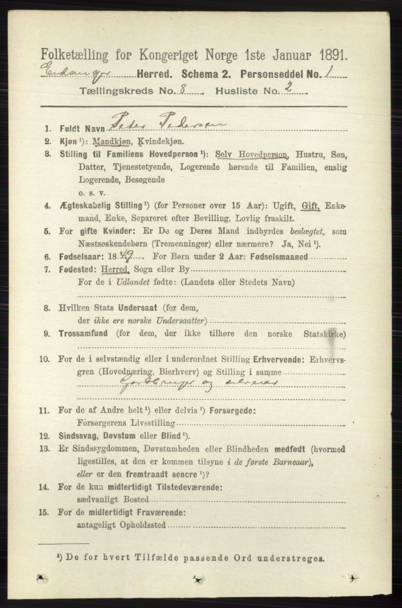 RA, 1891 census for 0813 Eidanger, 1891, p. 2993