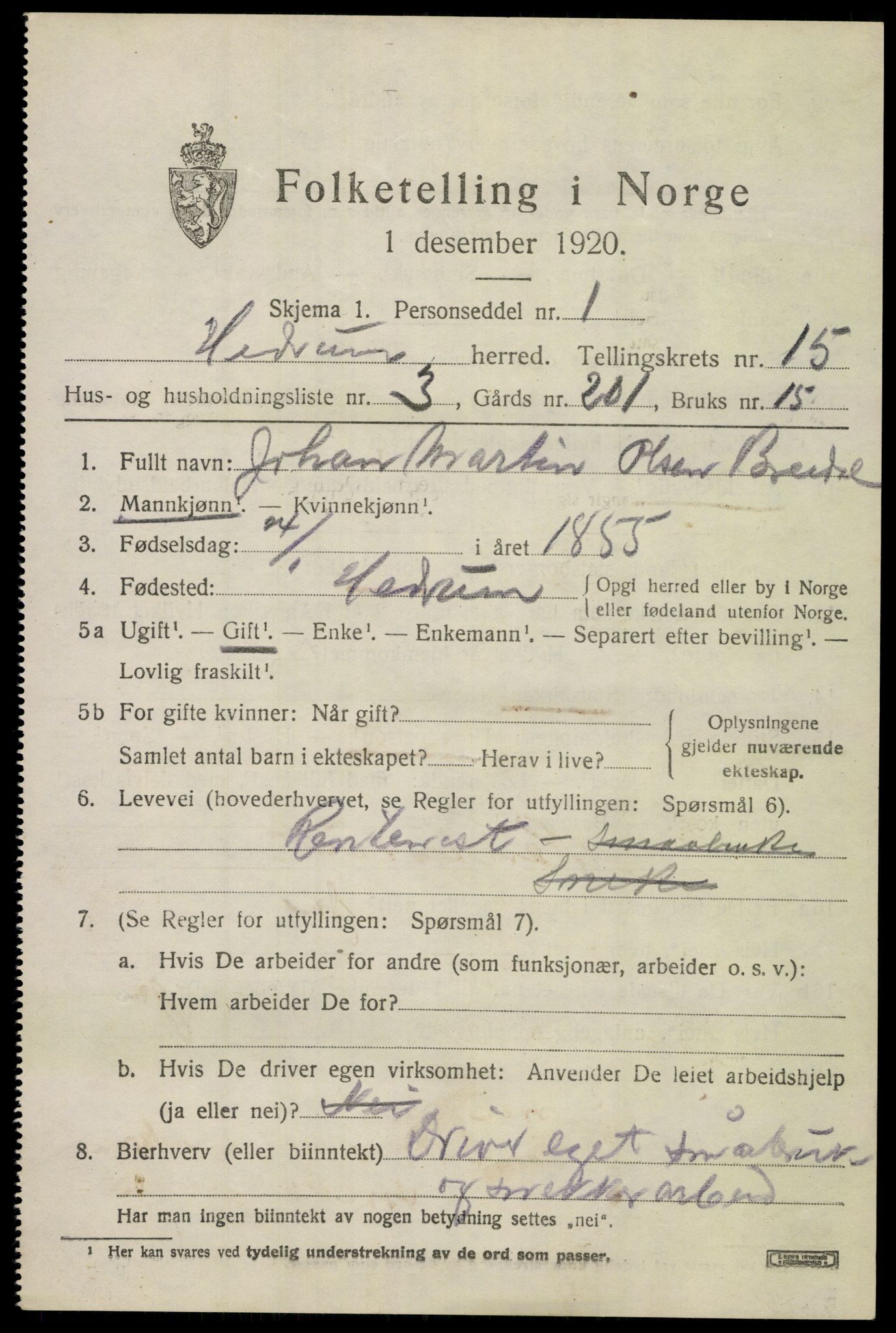 SAKO, 1920 census for Hedrum, 1920, p. 9913