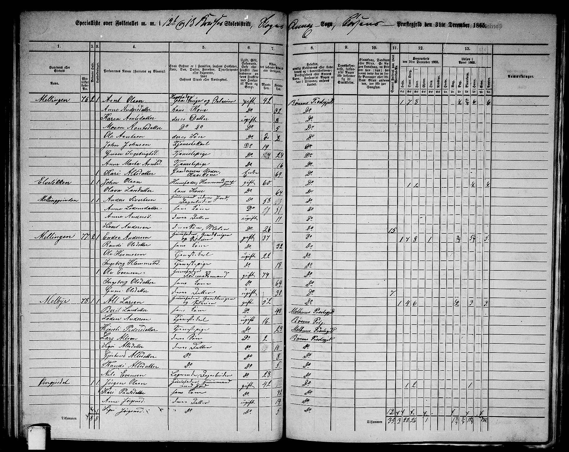 RA, 1865 census for Børsa, 1865, p. 140