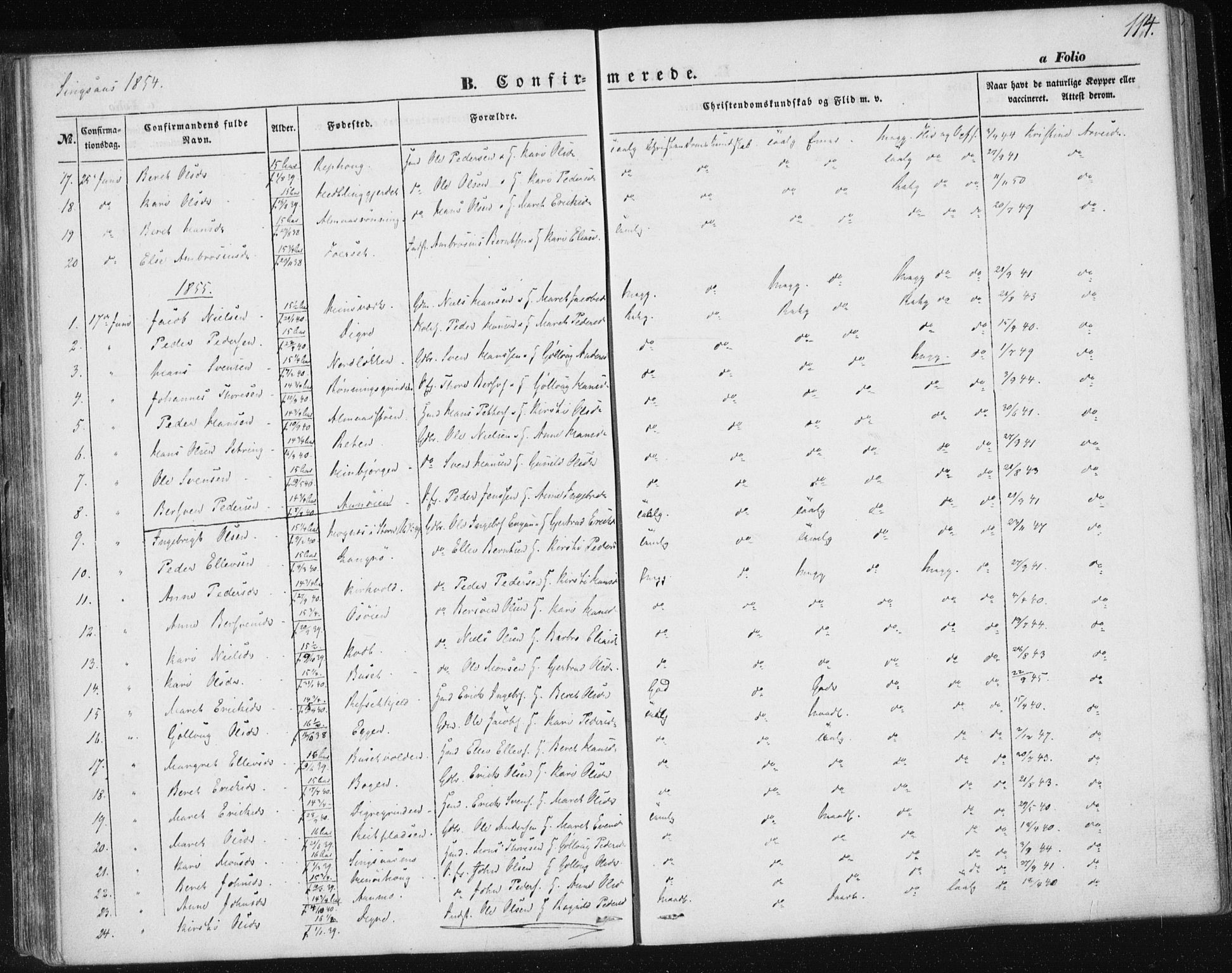 Ministerialprotokoller, klokkerbøker og fødselsregistre - Sør-Trøndelag, SAT/A-1456/685/L0964: Parish register (official) no. 685A06 /2, 1846-1859, p. 114