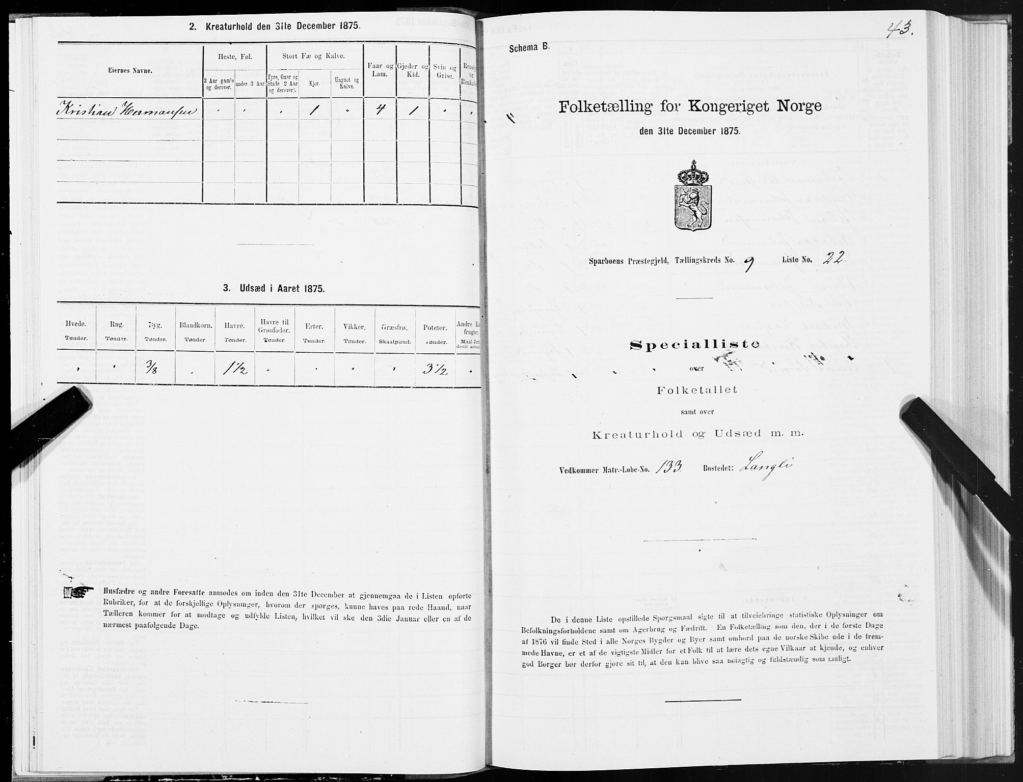 SAT, 1875 census for 1731P Sparbu, 1875, p. 4043