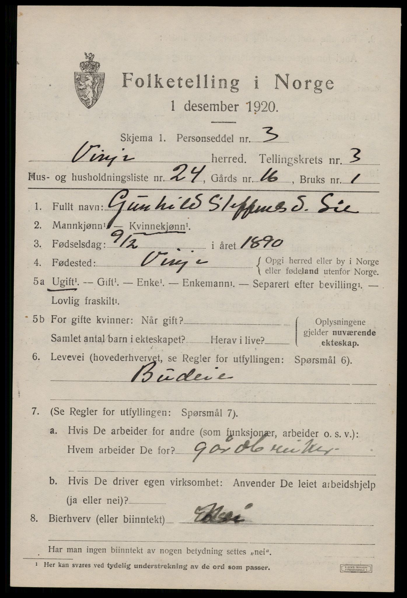 SAKO, 1920 census for Vinje, 1920, p. 1247