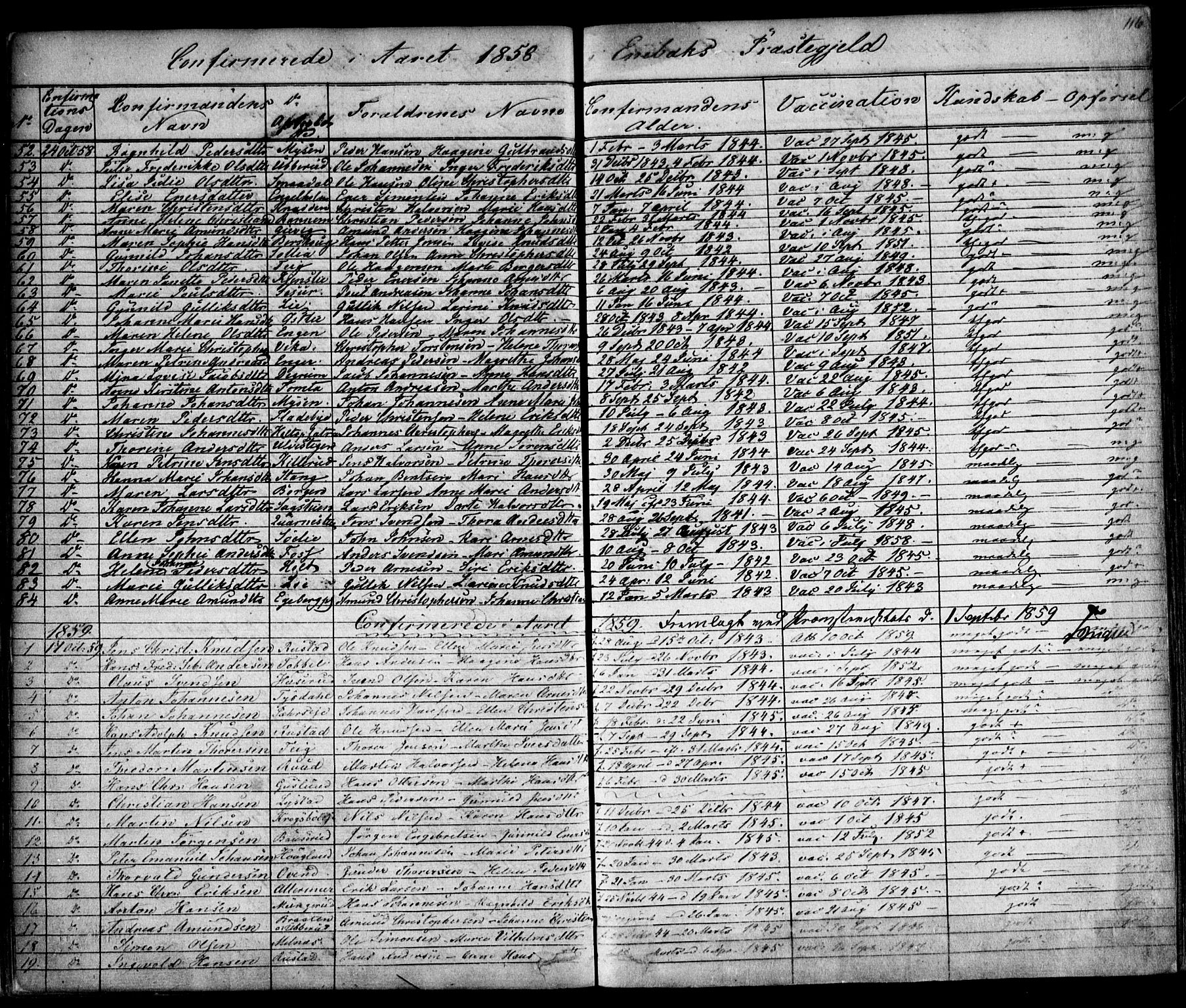 Enebakk prestekontor Kirkebøker, SAO/A-10171c/F/Fa/L0010: Parish register (official) no. I 10, 1829-1876, p. 116