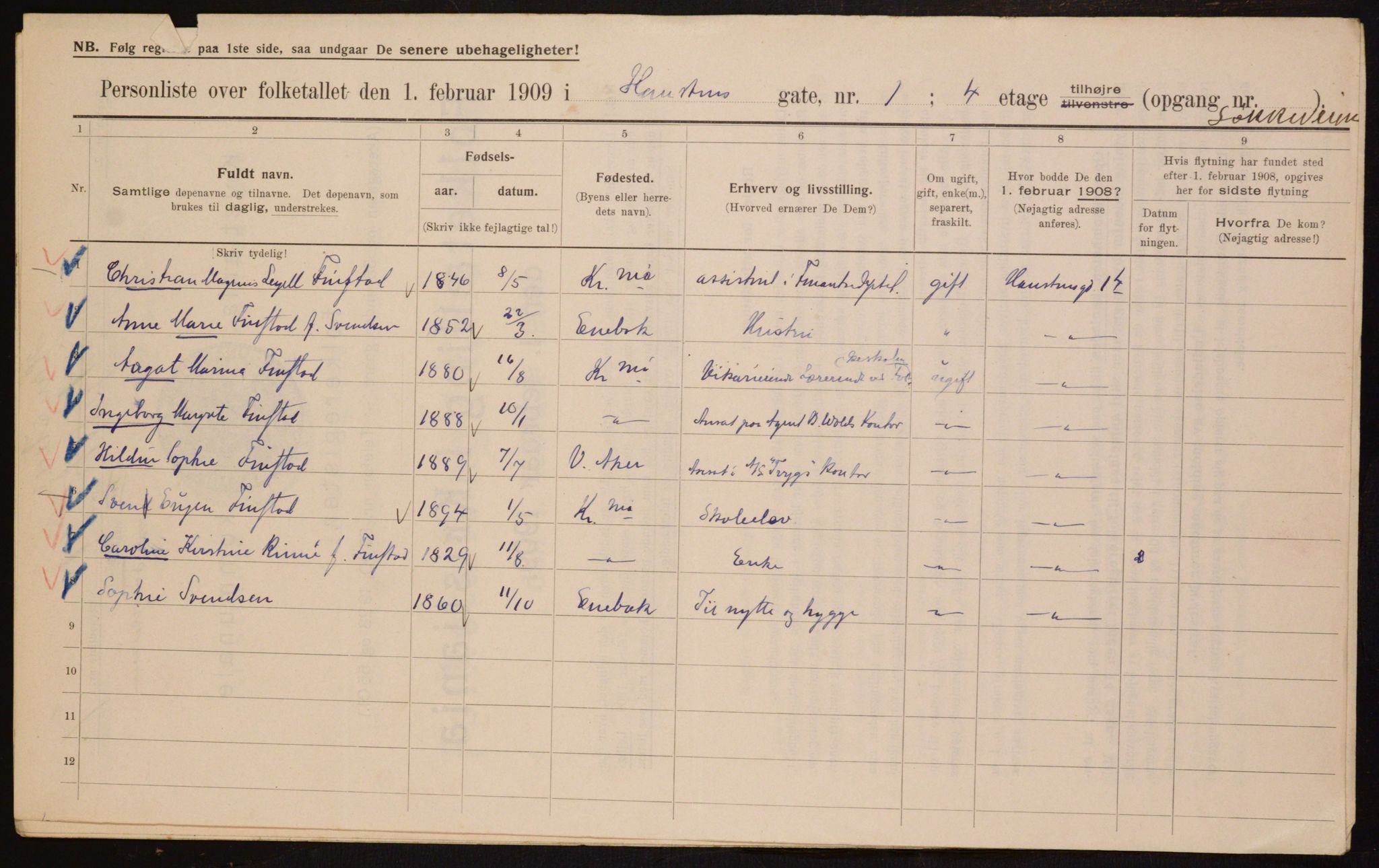 OBA, Municipal Census 1909 for Kristiania, 1909, p. 31475