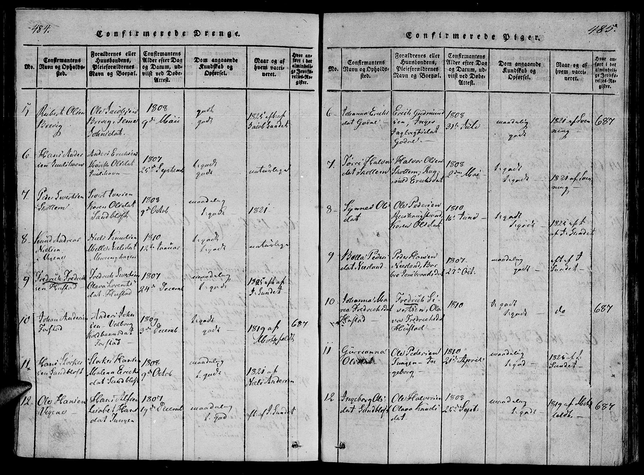 Ministerialprotokoller, klokkerbøker og fødselsregistre - Møre og Romsdal, SAT/A-1454/566/L0763: Parish register (official) no. 566A03 /1, 1817-1829, p. 484-485