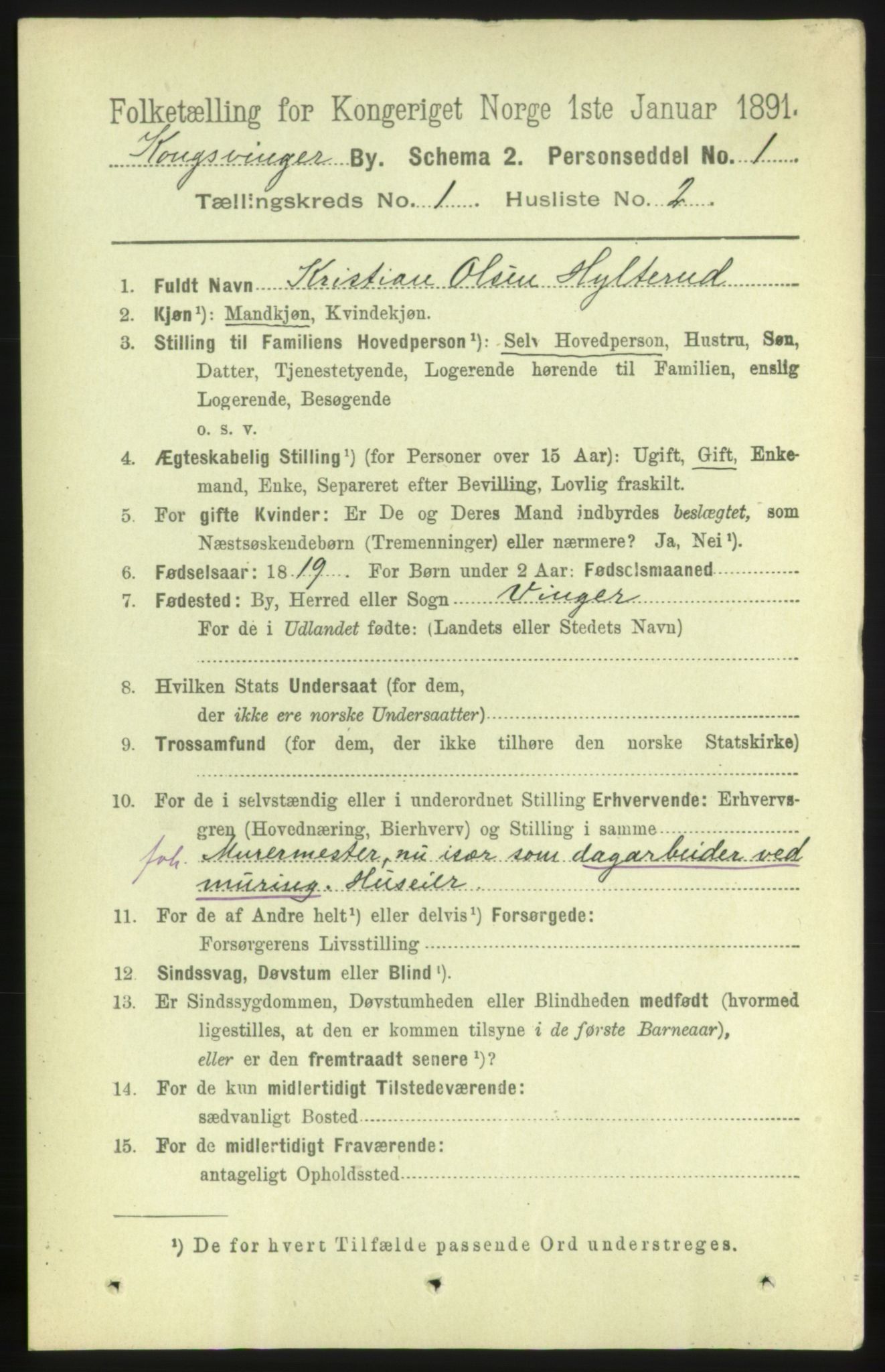 RA, 1891 census for 0402 Kongsvinger, 1891, p. 319