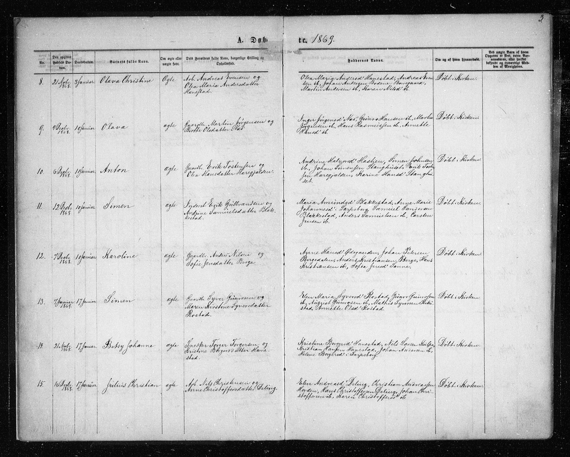 Tune prestekontor Kirkebøker, AV/SAO-A-2007/F/Fa/L0015: Parish register (official) no. 15, 1869-1873, p. 3