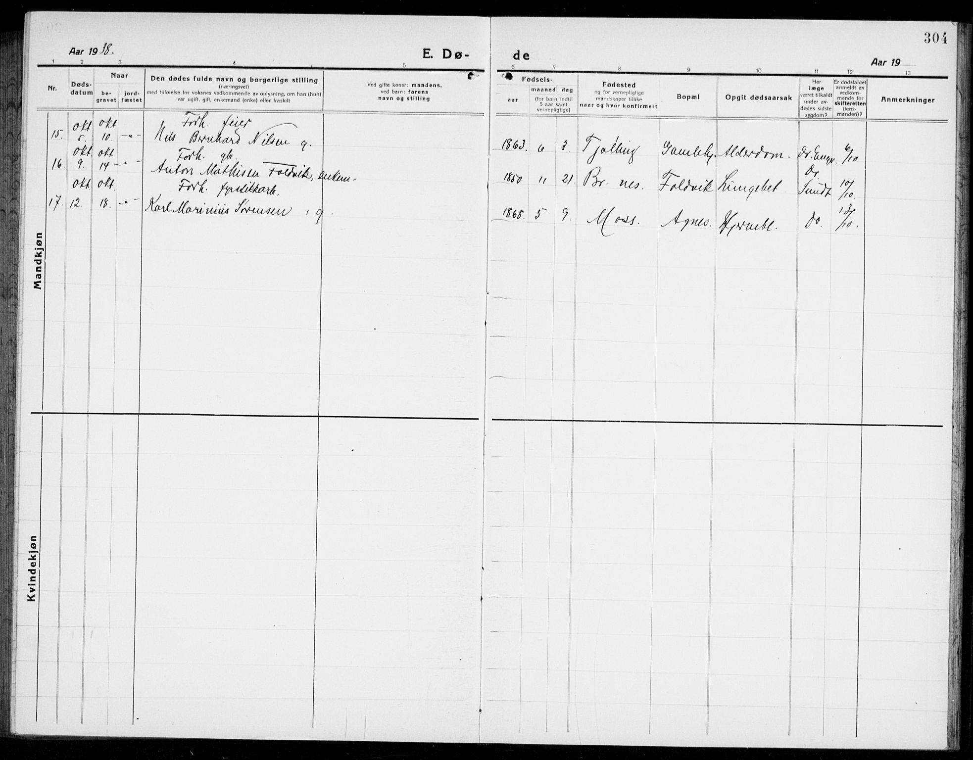 Brunlanes kirkebøker, SAKO/A-342/G/Ga/L0005: Parish register (copy) no. I 5, 1918-1941, p. 304
