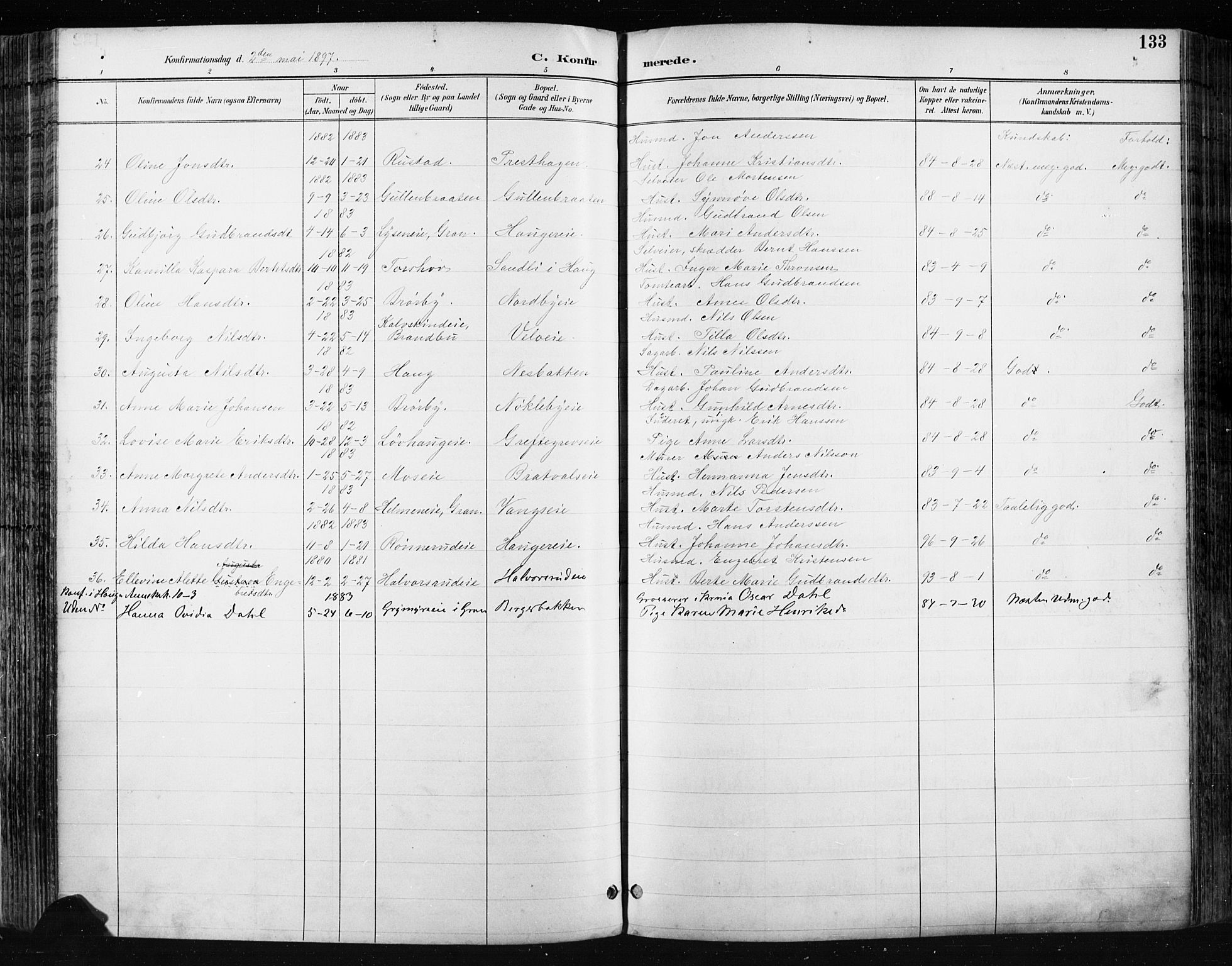 Jevnaker prestekontor, SAH/PREST-116/H/Ha/Haa/L0009: Parish register (official) no. 9, 1891-1901, p. 134