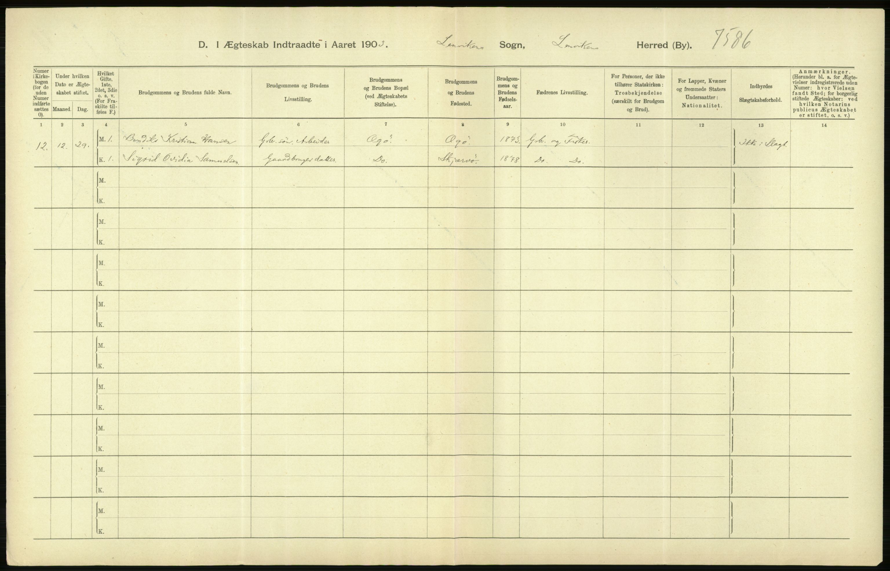 Statistisk sentralbyrå, Sosiodemografiske emner, Befolkning, AV/RA-S-2228/D/Df/Dfa/Dfaa/L0021: Tromsø amt: Fødte, gifte, døde., 1903, p. 326