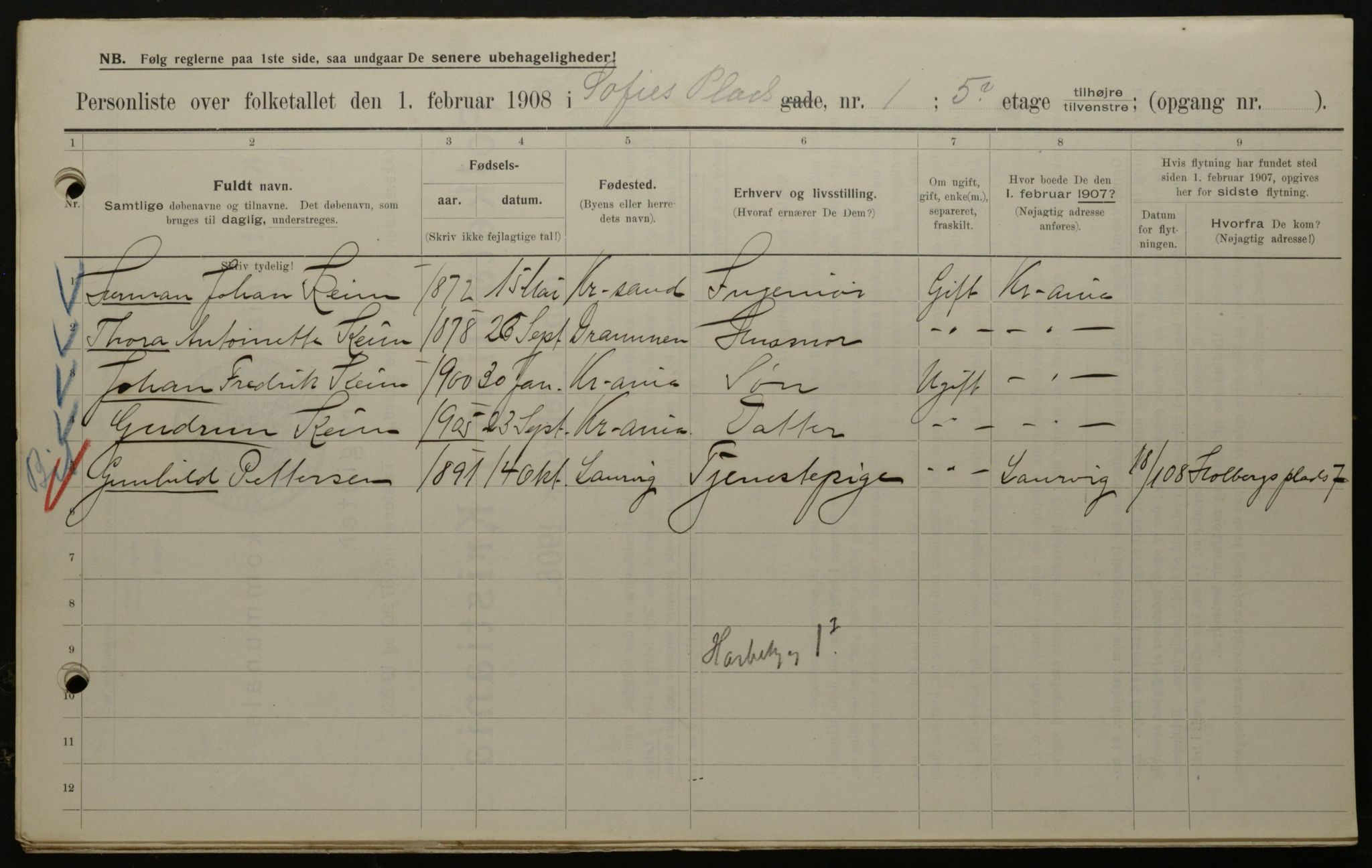 OBA, Municipal Census 1908 for Kristiania, 1908, p. 89511