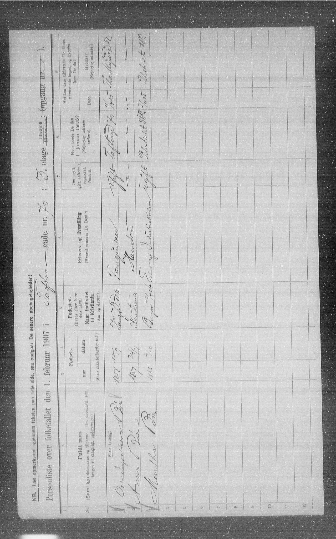 OBA, Municipal Census 1907 for Kristiania, 1907, p. 57416