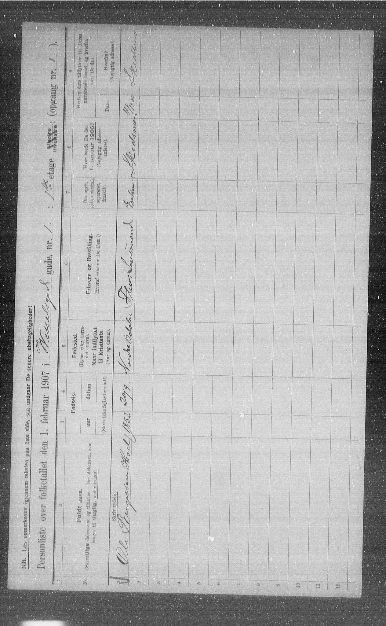 OBA, Municipal Census 1907 for Kristiania, 1907, p. 65028