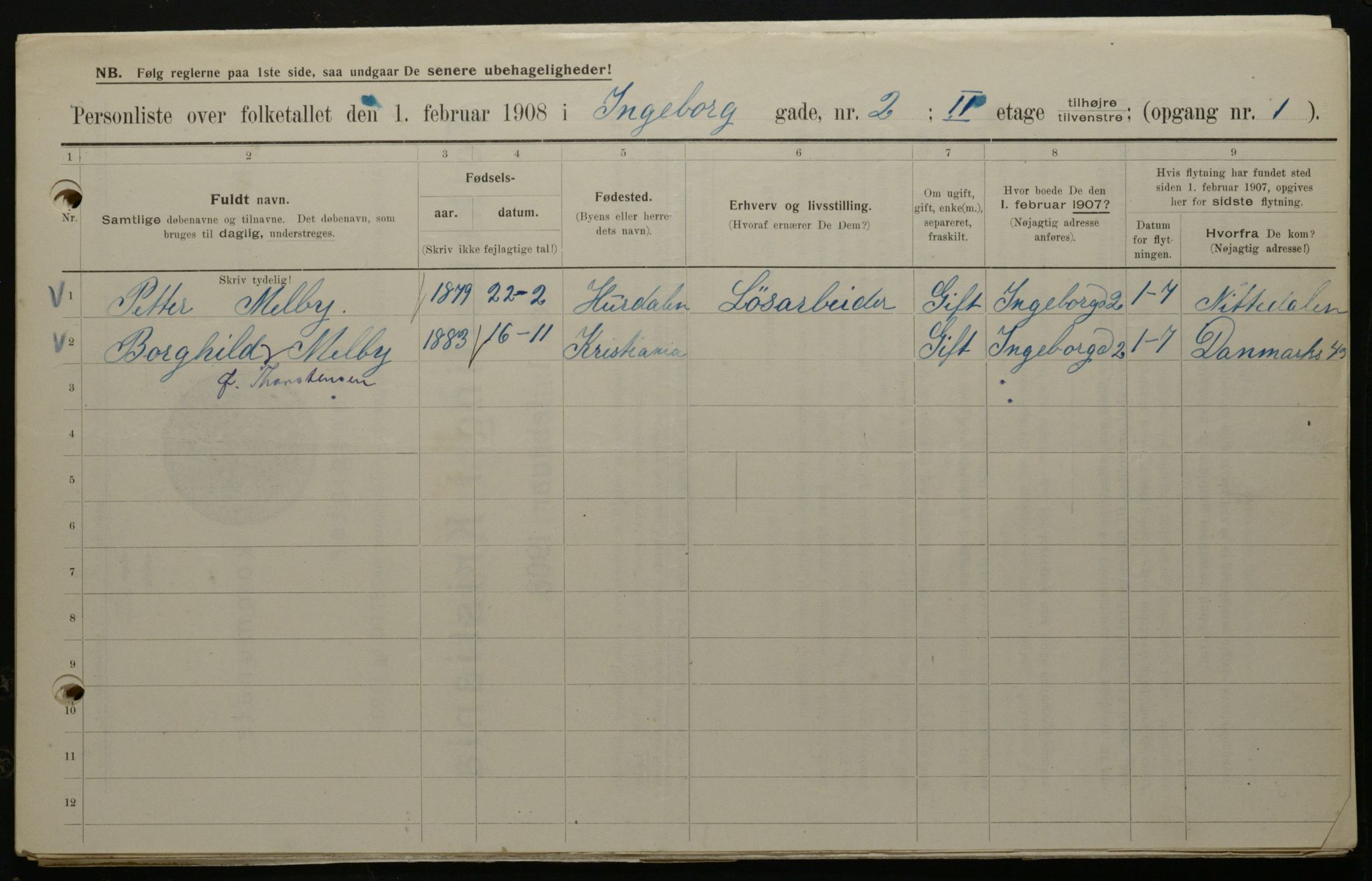 OBA, Municipal Census 1908 for Kristiania, 1908, p. 39253