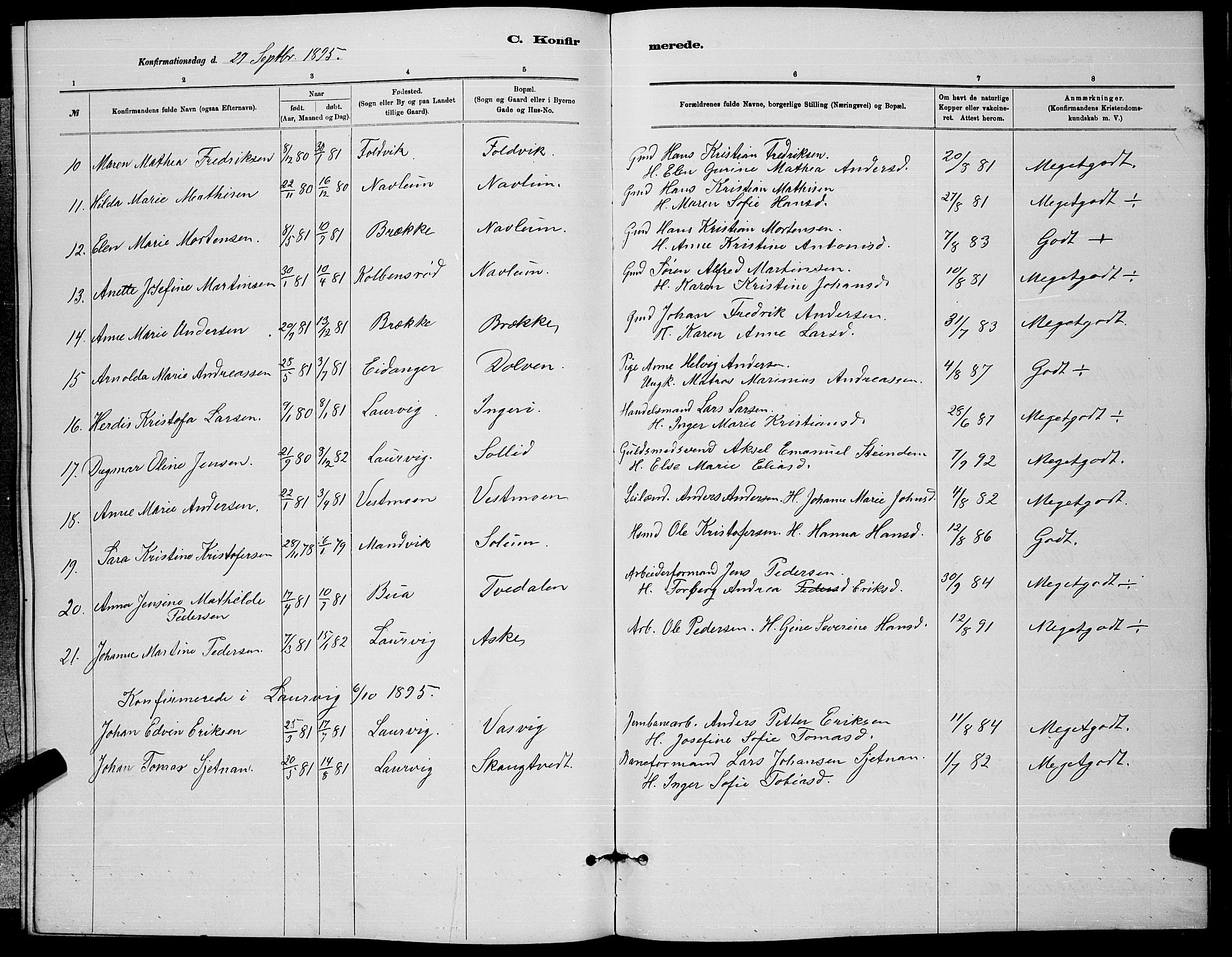 Brunlanes kirkebøker, SAKO/A-342/G/Ga/L0003: Parish register (copy) no. I 3, 1877-1898