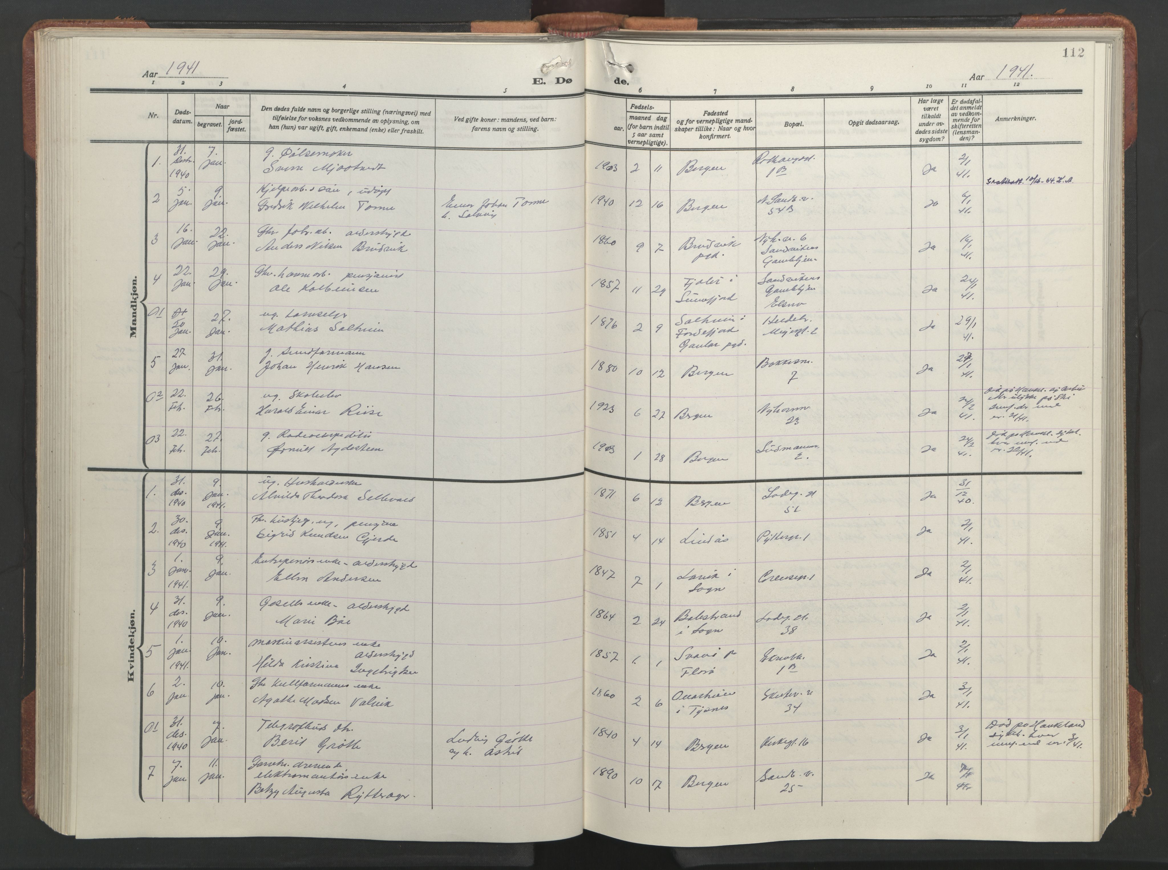 Sandviken Sokneprestembete, SAB/A-77601/H/Hb/L0018: Parish register (copy) no. E 2, 1926-1962, p. 111b-112a