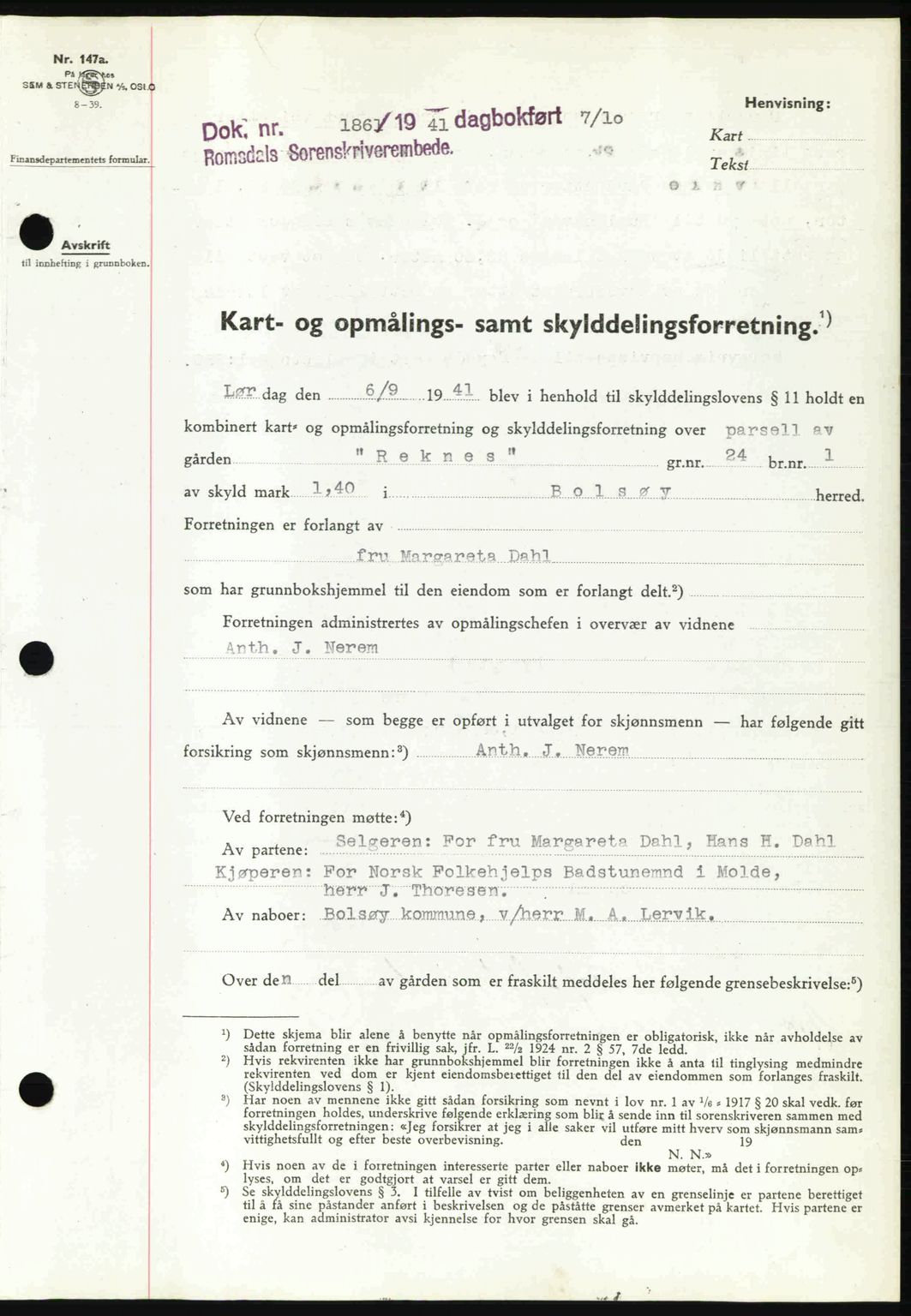 Romsdal sorenskriveri, AV/SAT-A-4149/1/2/2C: Mortgage book no. A11, 1941-1942, Diary no: : 1861/1941