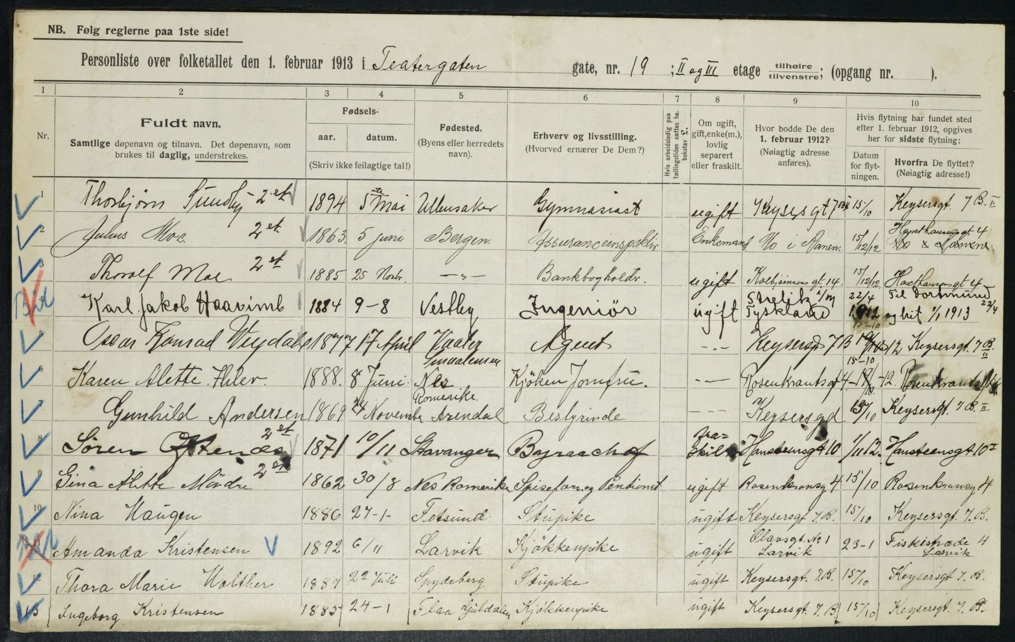 OBA, Municipal Census 1913 for Kristiania, 1913, p. 107397