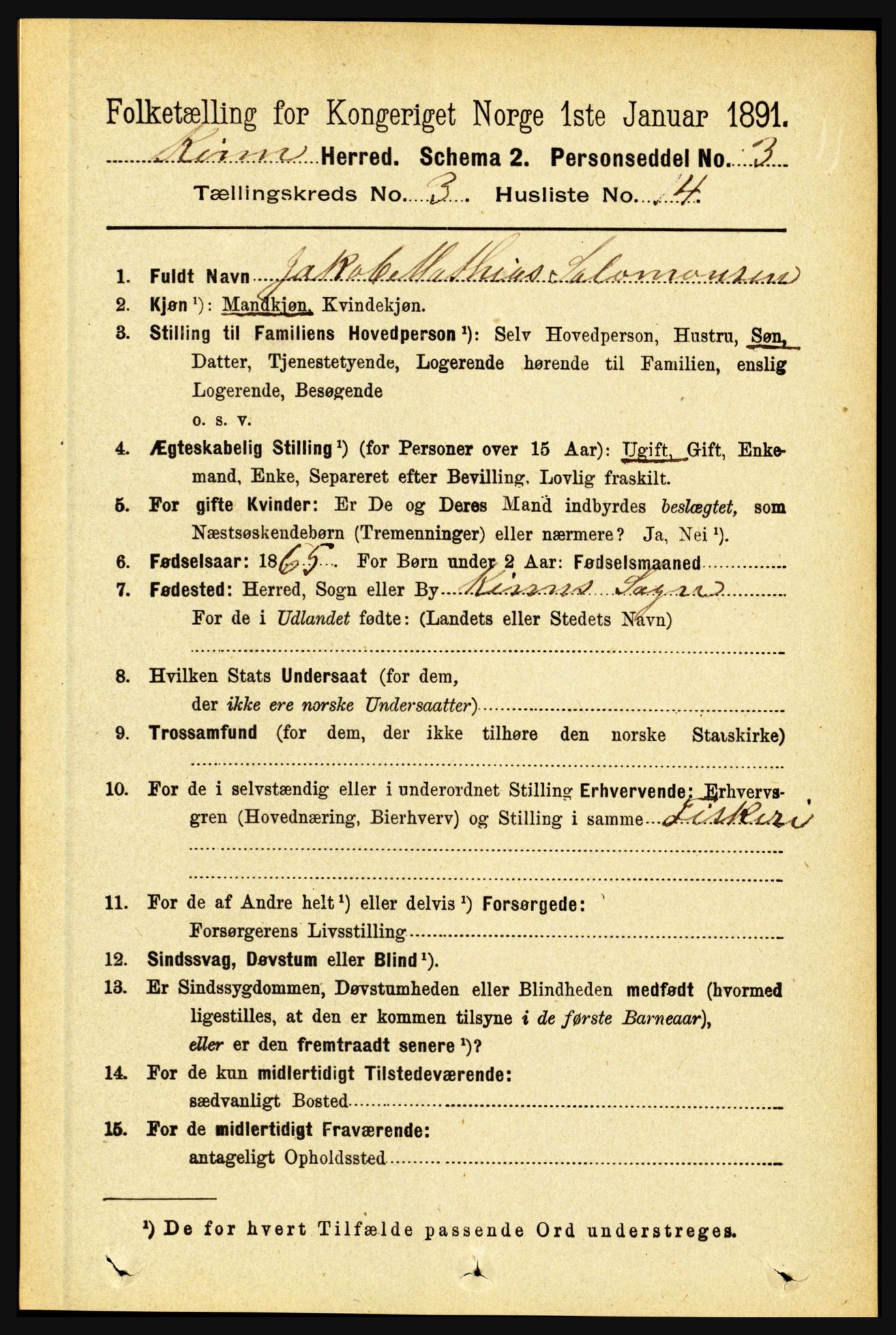 RA, 1891 census for 1437 Kinn, 1891, p. 968