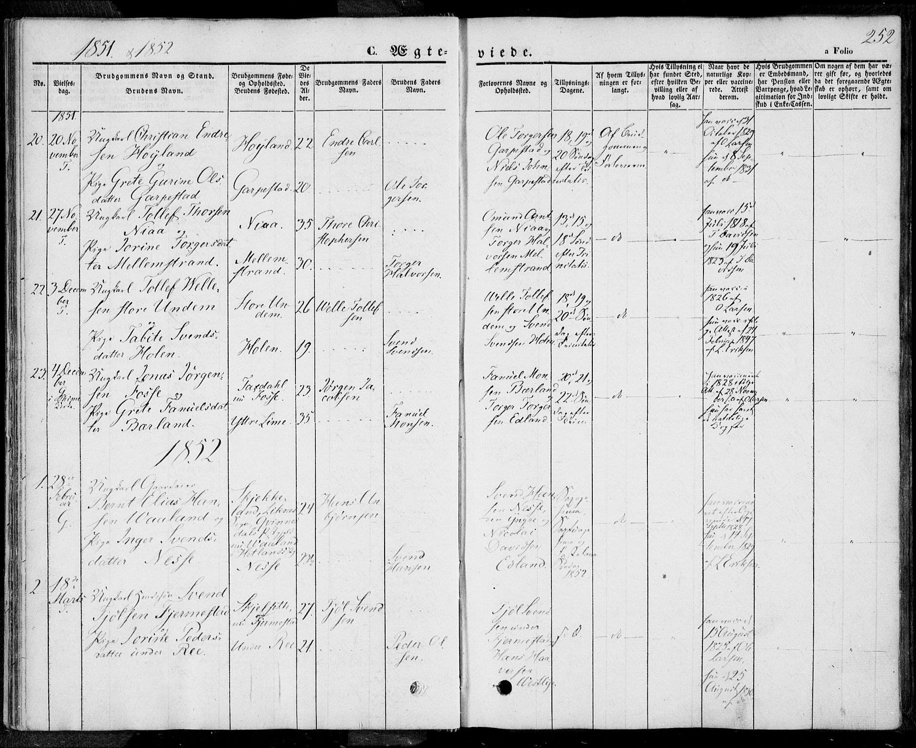 Lye sokneprestkontor, SAST/A-101794/001/30BA/L0006: Parish register (official) no. A 5.2, 1842-1855, p. 252