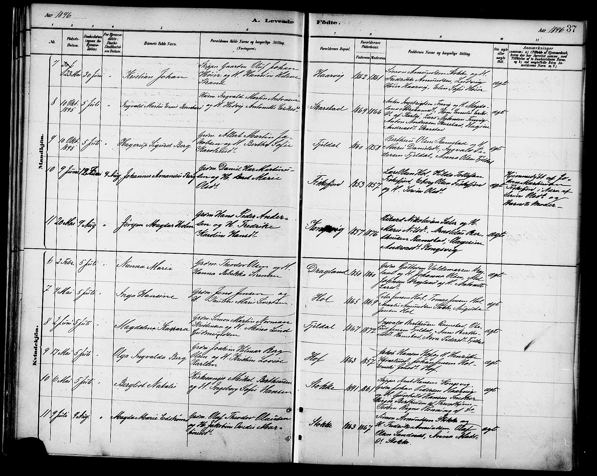 Ministerialprotokoller, klokkerbøker og fødselsregistre - Nordland, AV/SAT-A-1459/865/L0924: Parish register (official) no. 865A02, 1885-1896, p. 37