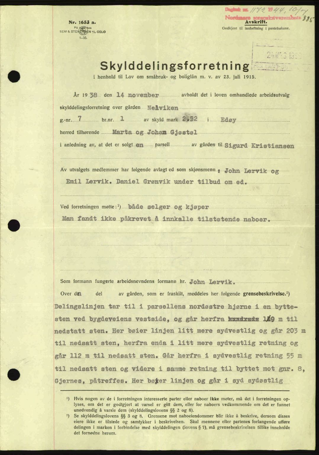 Nordmøre sorenskriveri, AV/SAT-A-4132/1/2/2Ca: Mortgage book no. A97, 1944-1944, Diary no: : 1172/1944