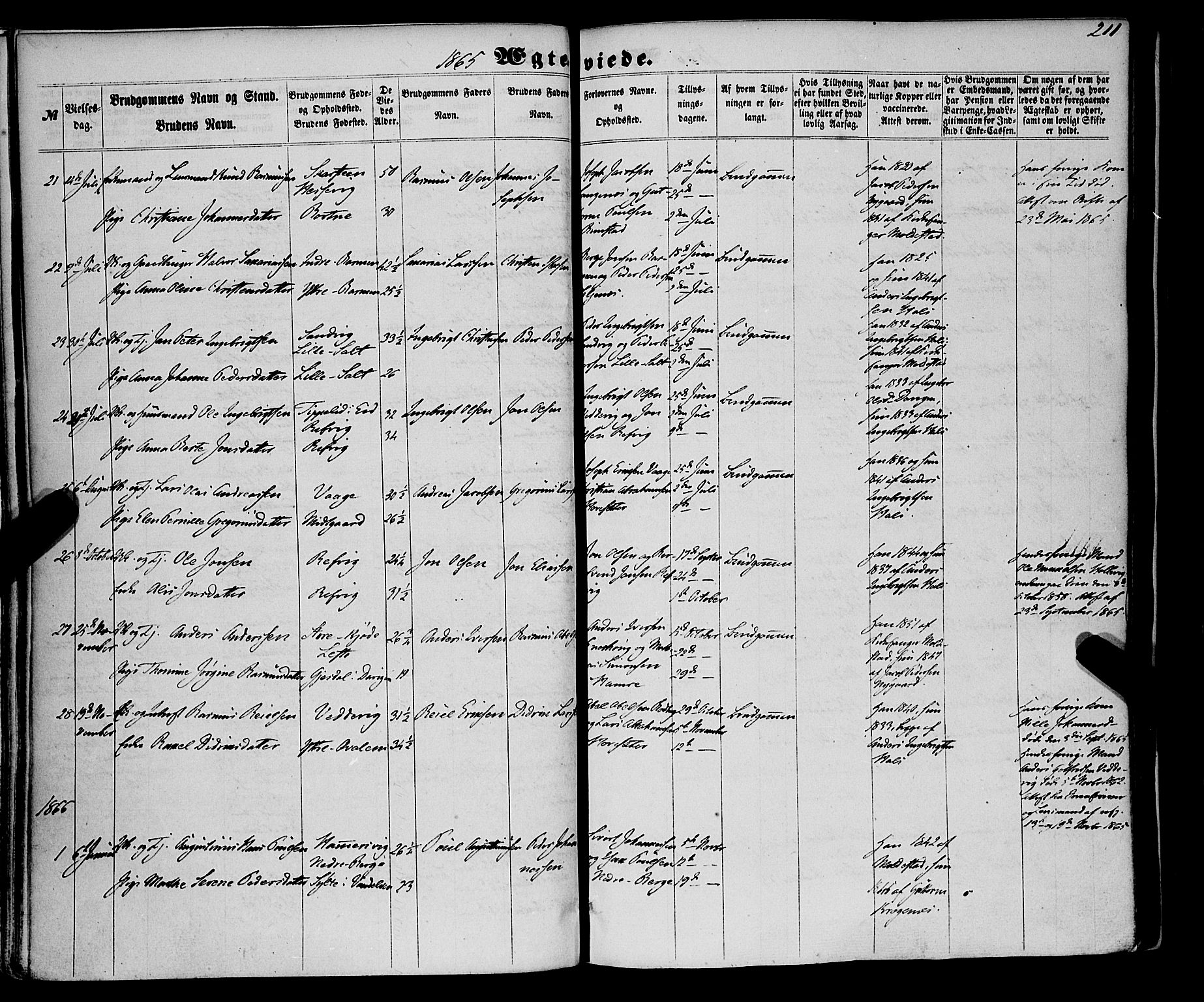 Selje sokneprestembete, SAB/A-99938/H/Ha/Haa/Haaa: Parish register (official) no. A 11, 1858-1870, p. 211