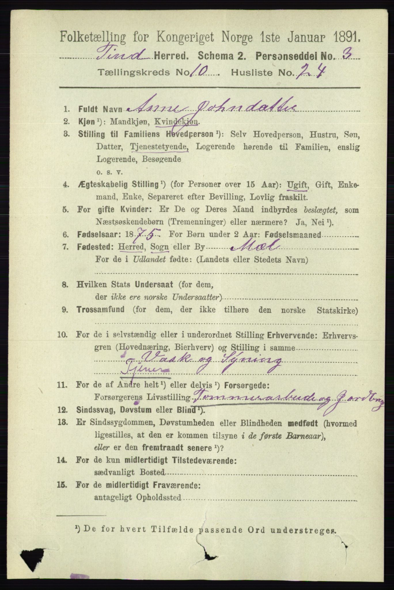 RA, 1891 census for 0826 Tinn, 1891, p. 2089