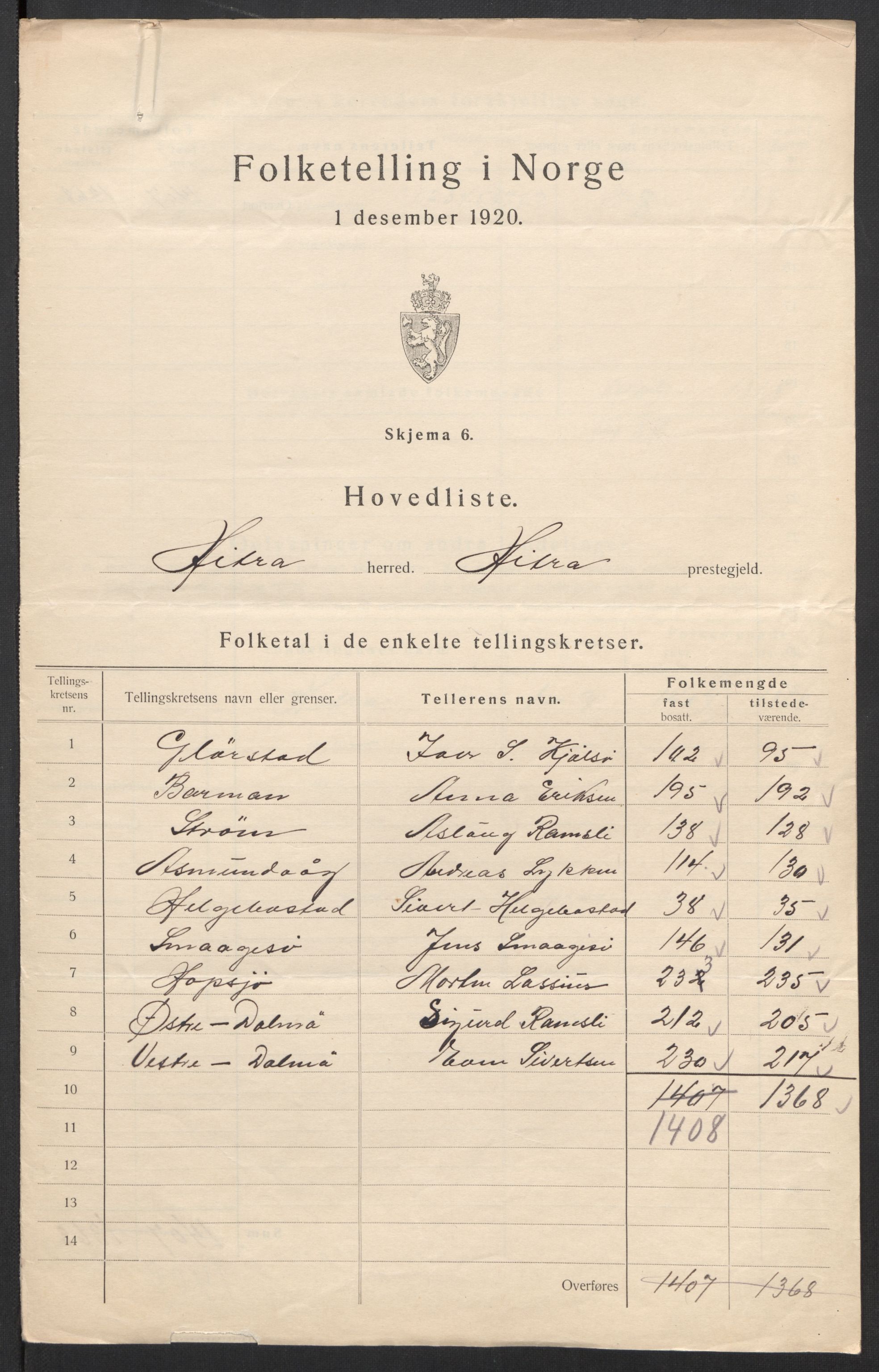 SAT, 1920 census for Hitra, 1920, p. 3