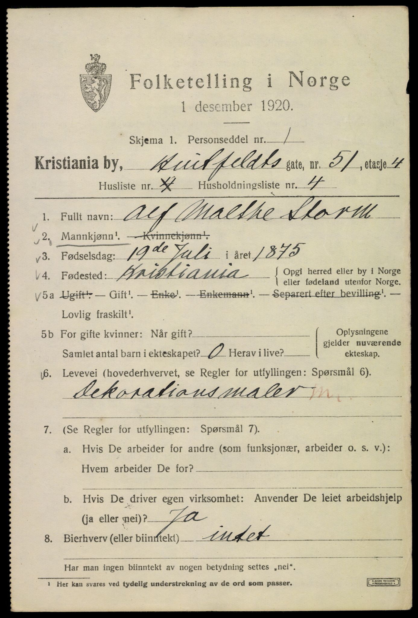 SAO, 1920 census for Kristiania, 1920, p. 301787