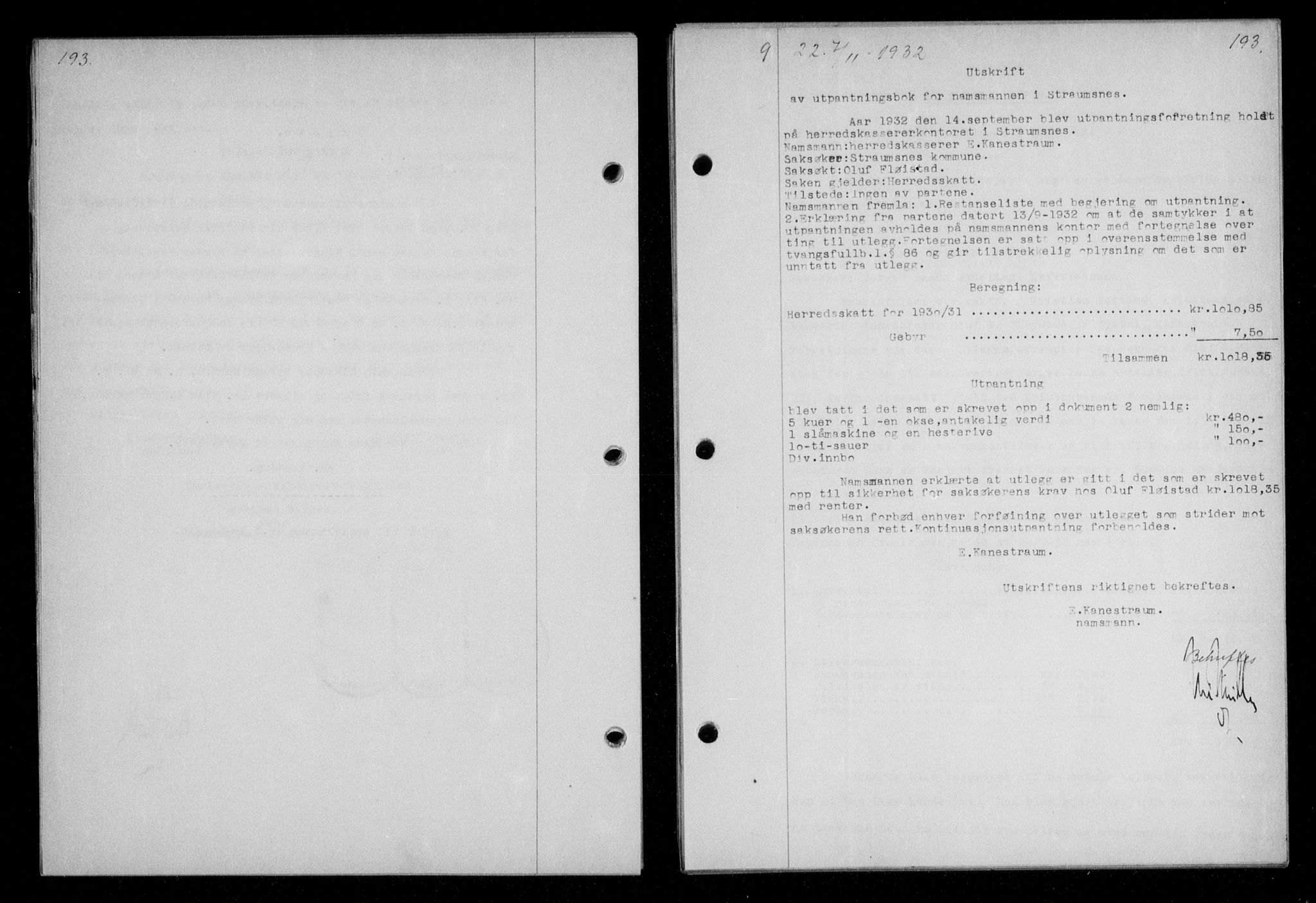 Nordmøre sorenskriveri, AV/SAT-A-4132/1/2/2Ca/L0076: Mortgage book no. 66, 1932-1933, Deed date: 07.11.1932