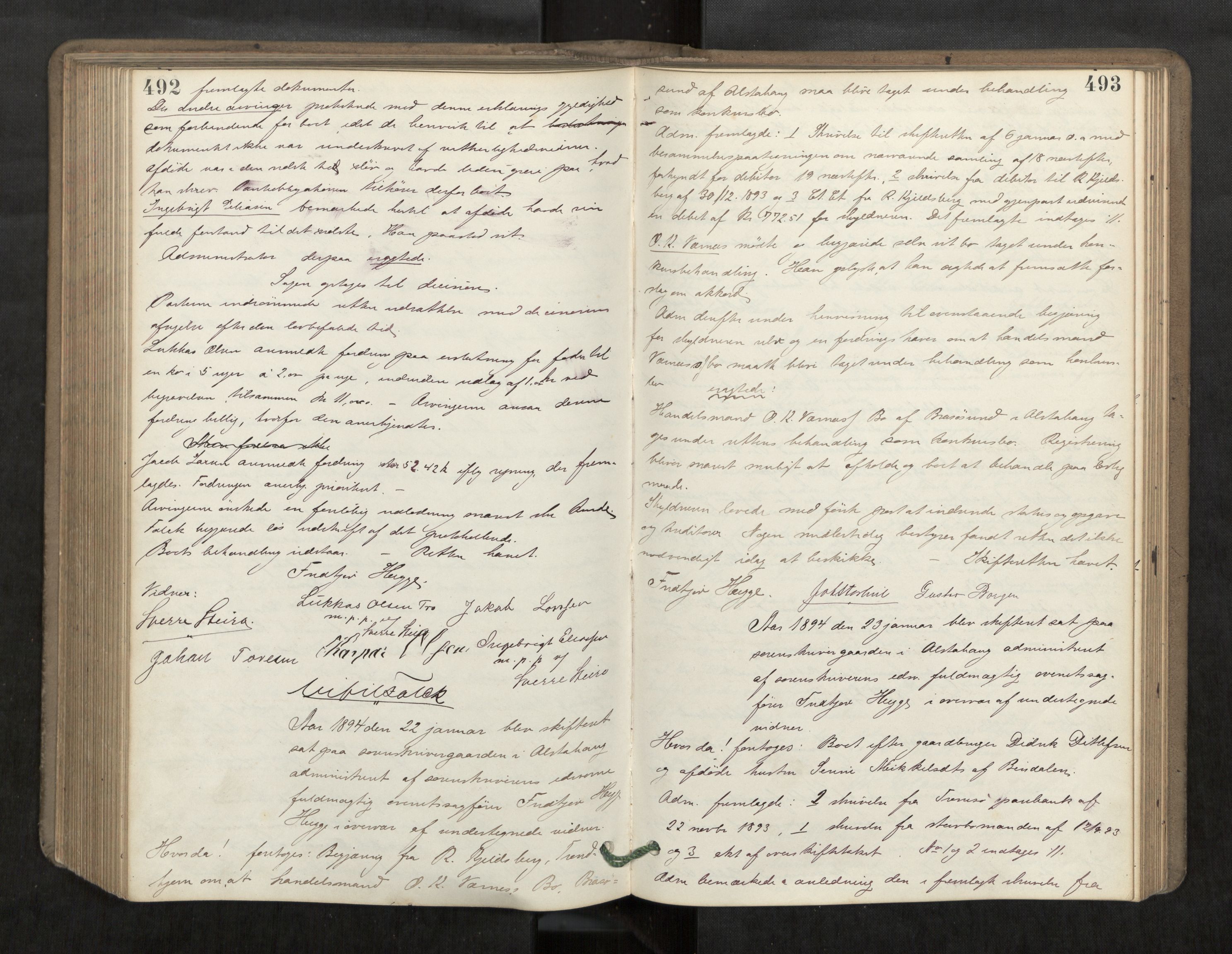 Søndre Helgeland sorenskriveri, AV/SAT-A-4575/1/3/3B/L0004: Skiftebehandlingsprotokoll, 1890-1894, p. 492-493